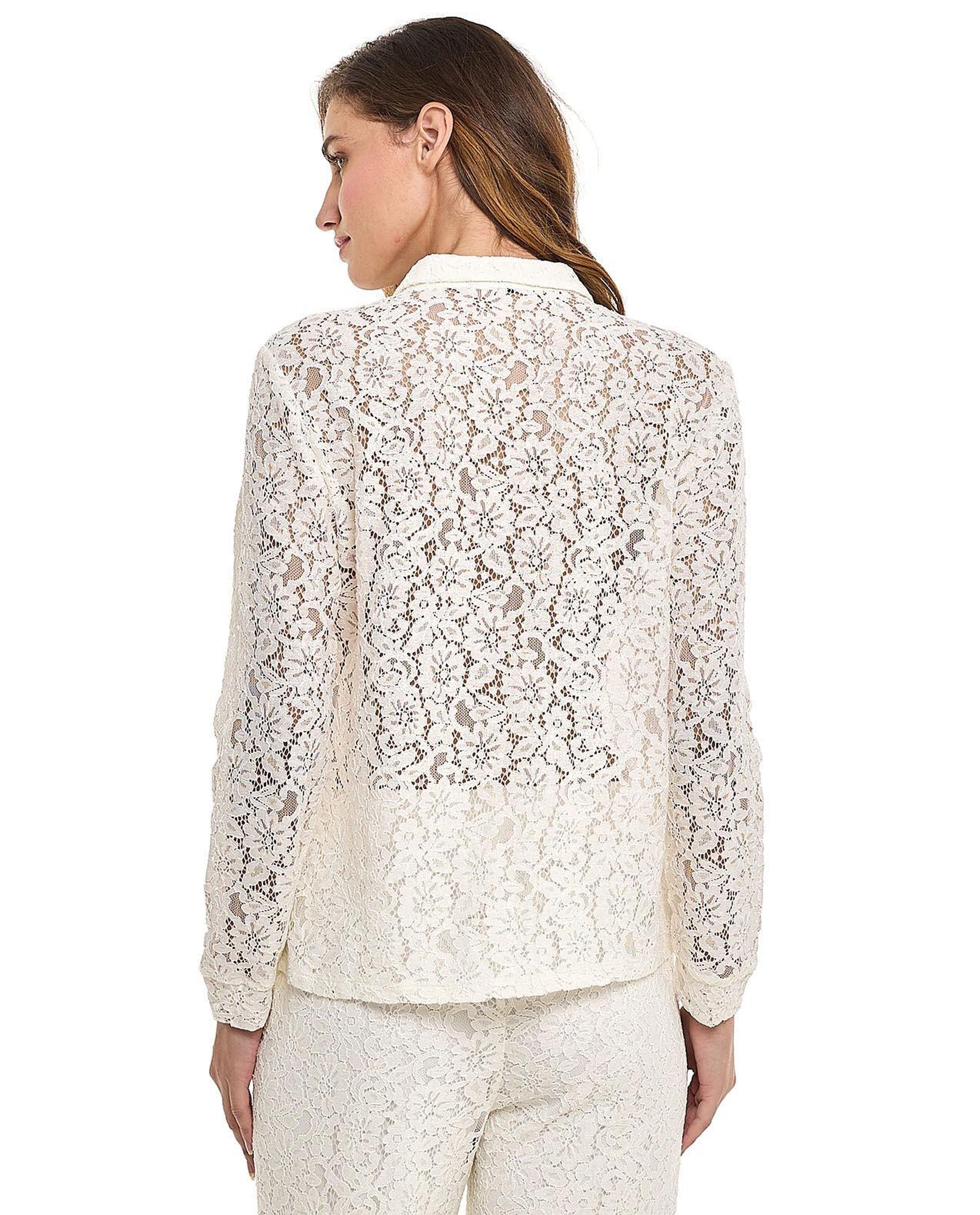 Openwork Shirt with Spread Collar and Long Sleeves