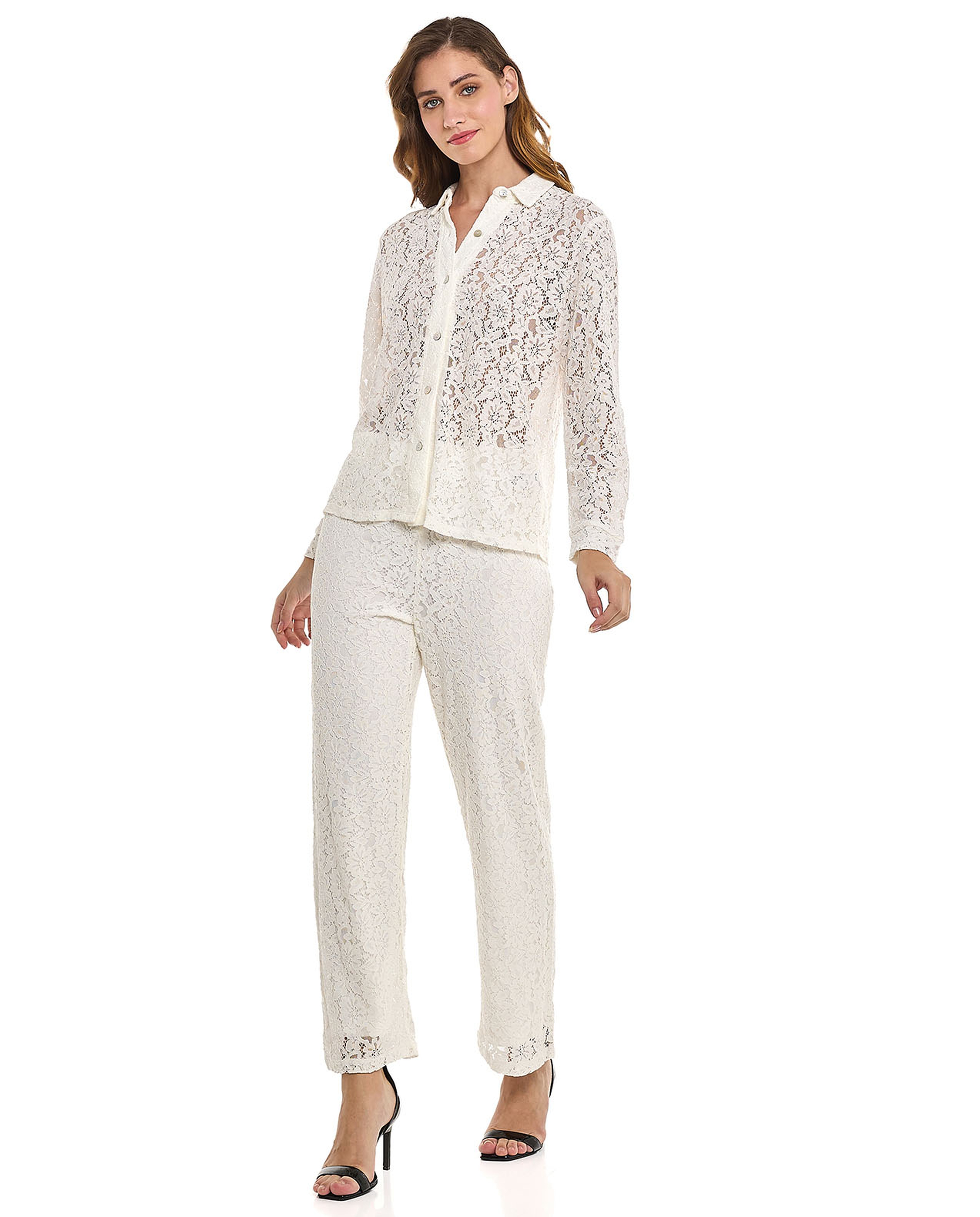 Openwork Shirt with Spread Collar and Long Sleeves