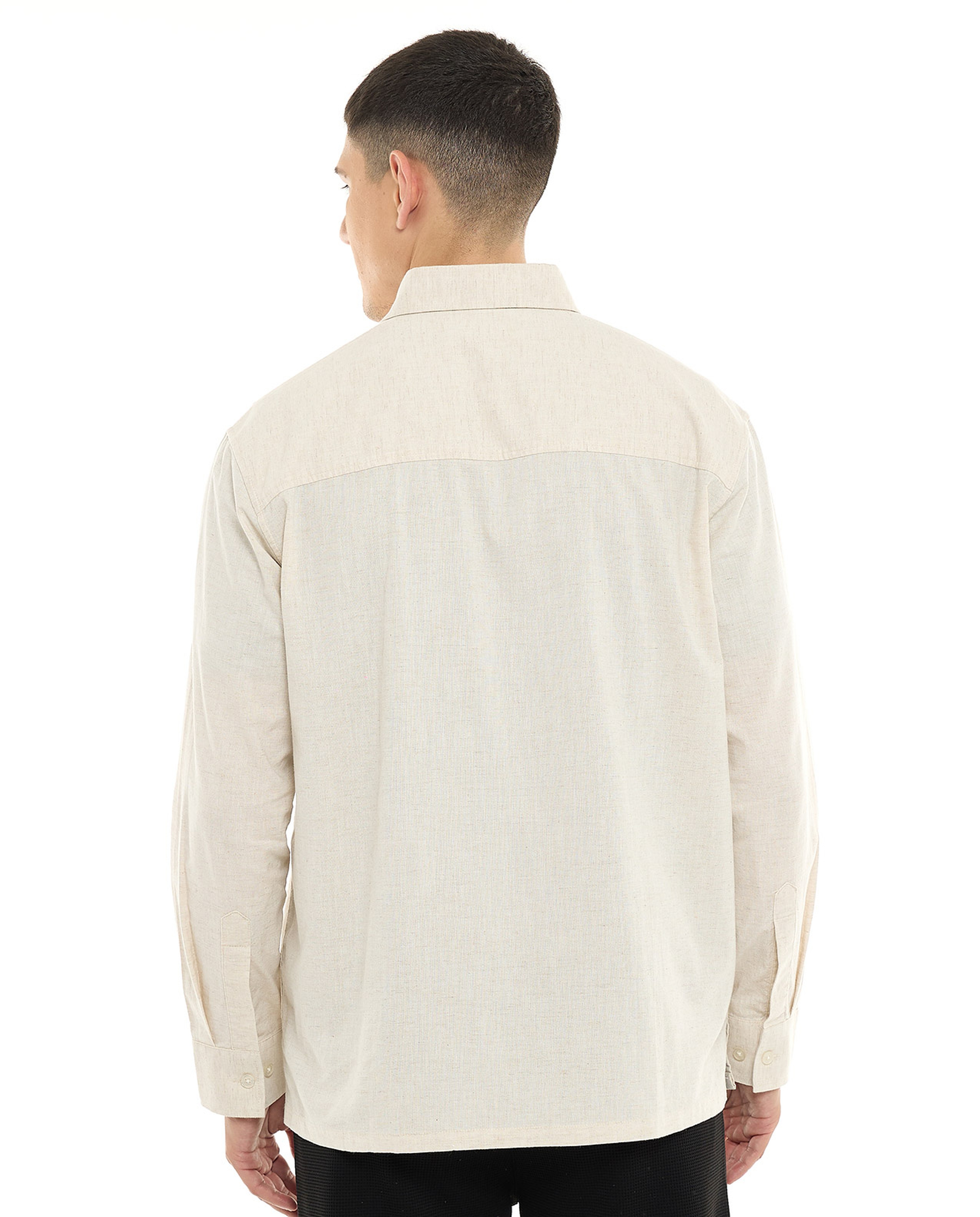 Solid Shirt with Classic Collar and Long Sleeves