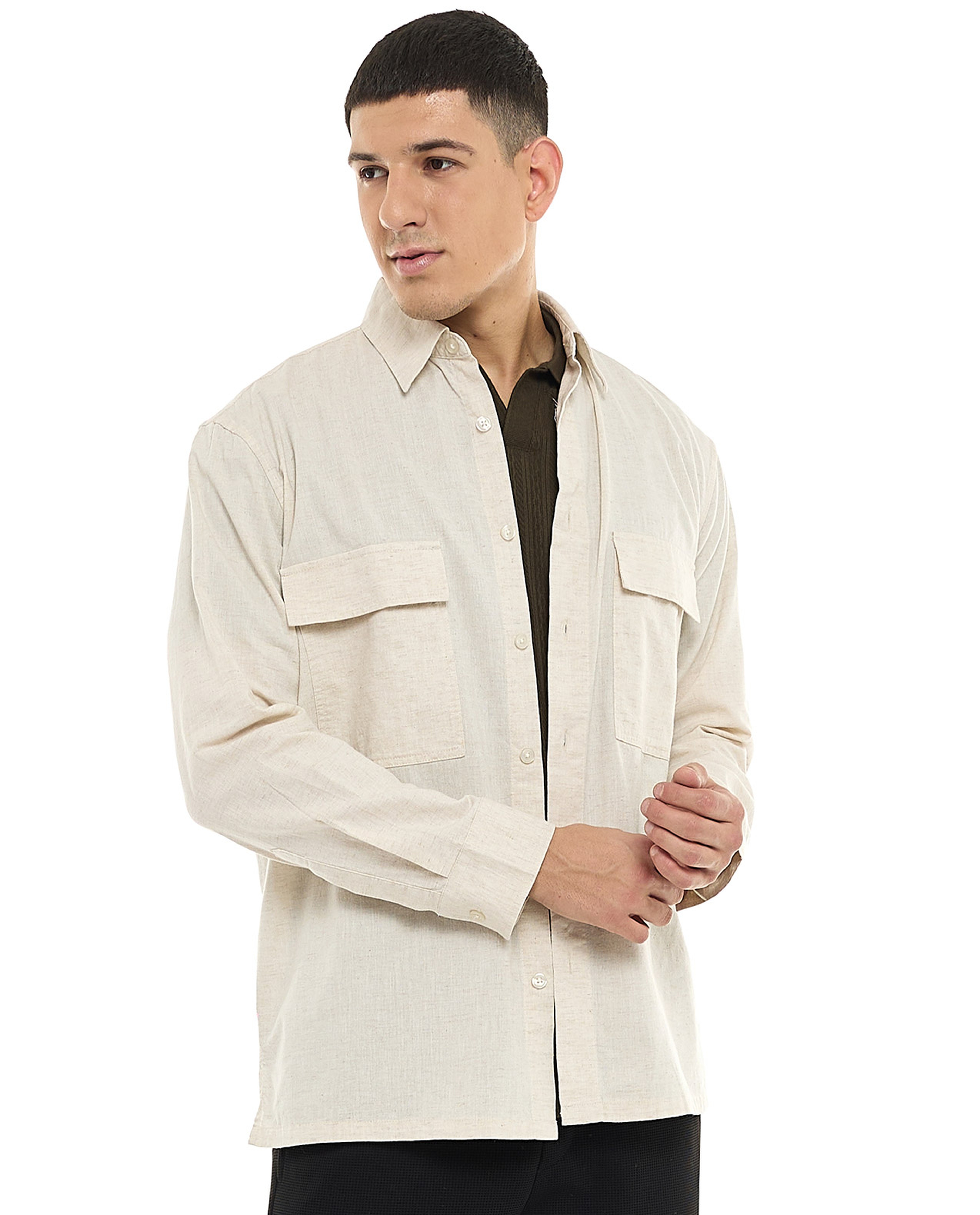 Solid Shirt with Classic Collar and Long Sleeves