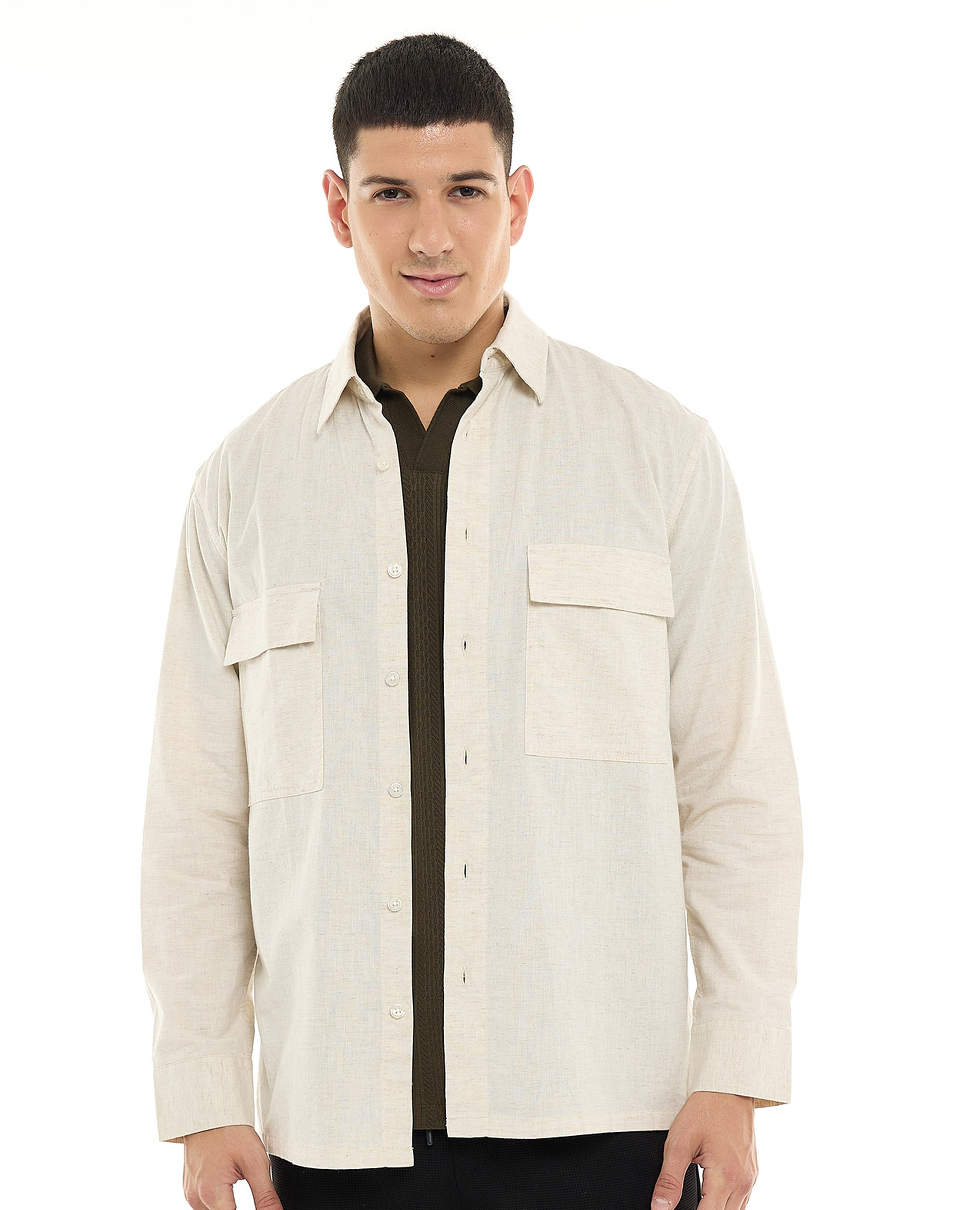 Solid Shirt with Classic Collar and Long Sleeves