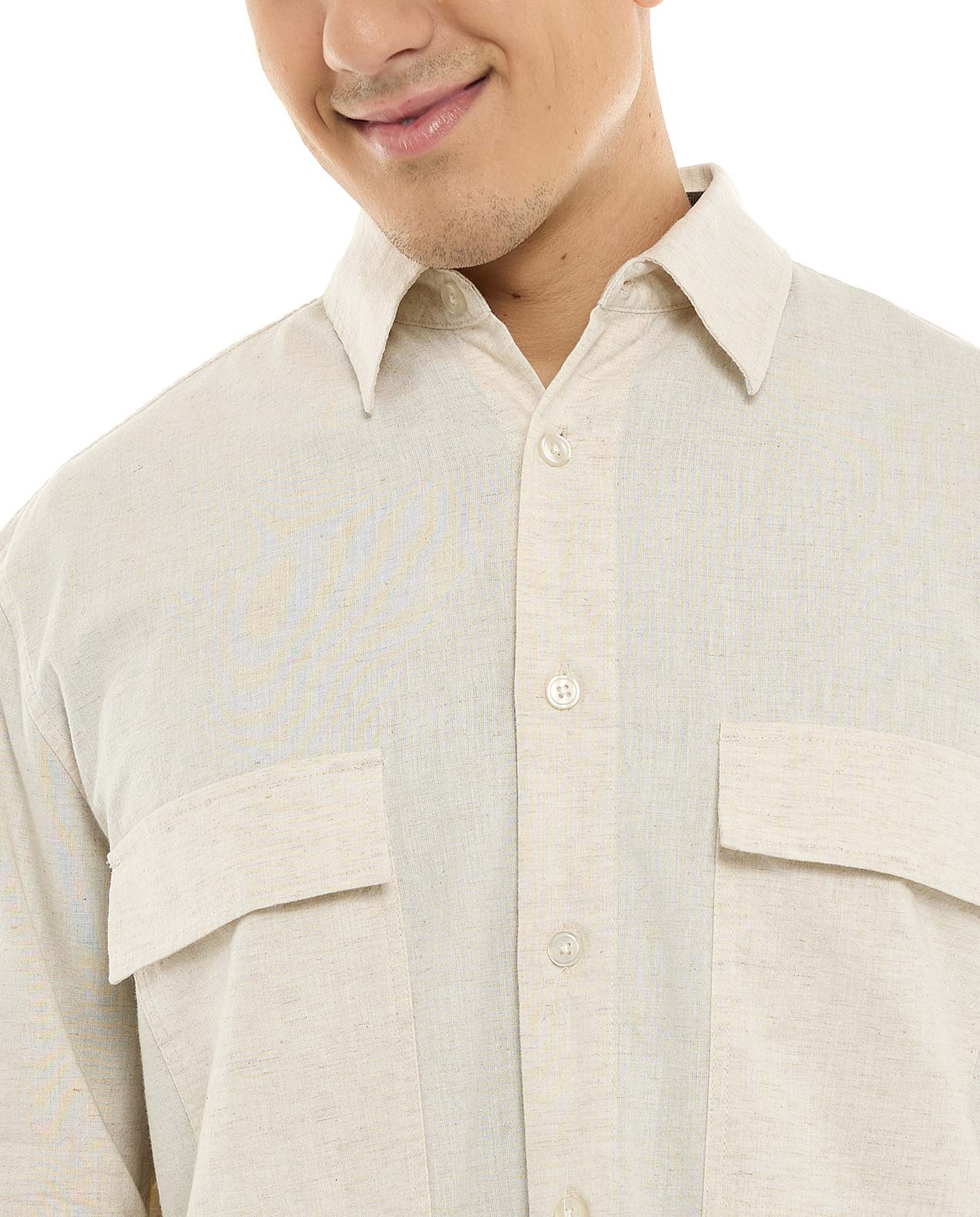 Solid Shirt with Classic Collar and Long Sleeves
