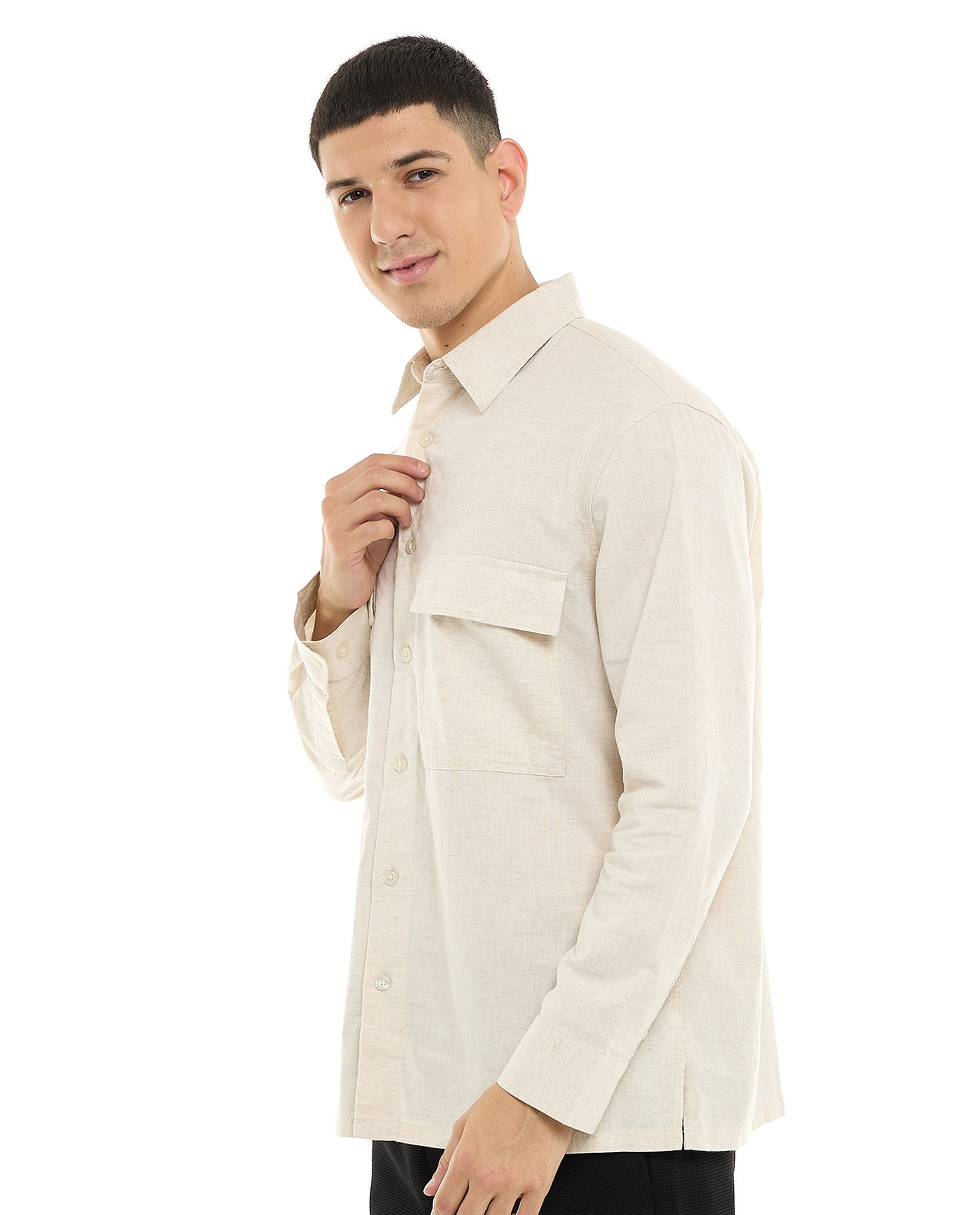 Solid Shirt with Classic Collar and Long Sleeves