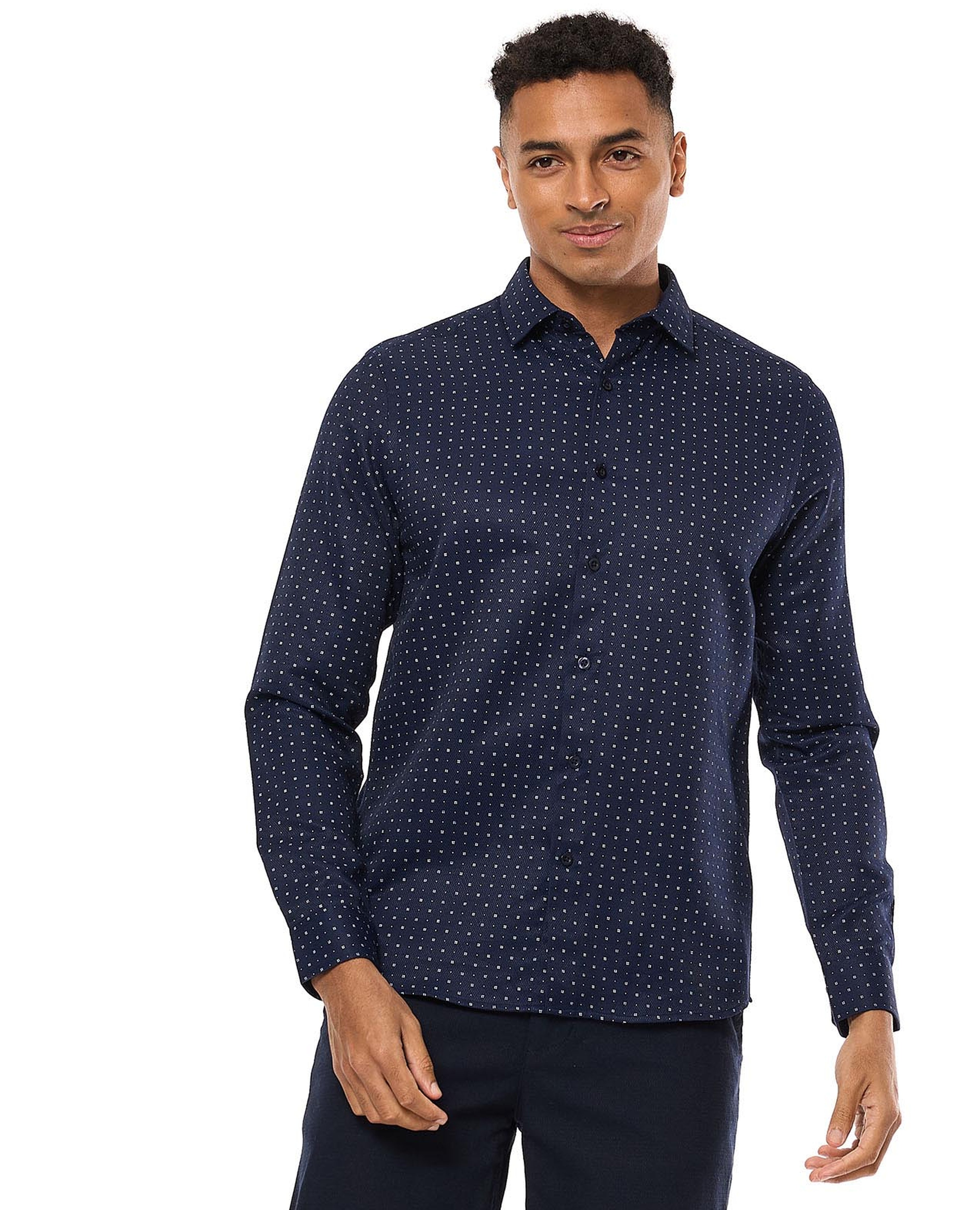 Printed Shirt with Classic Collar and Long Sleeves