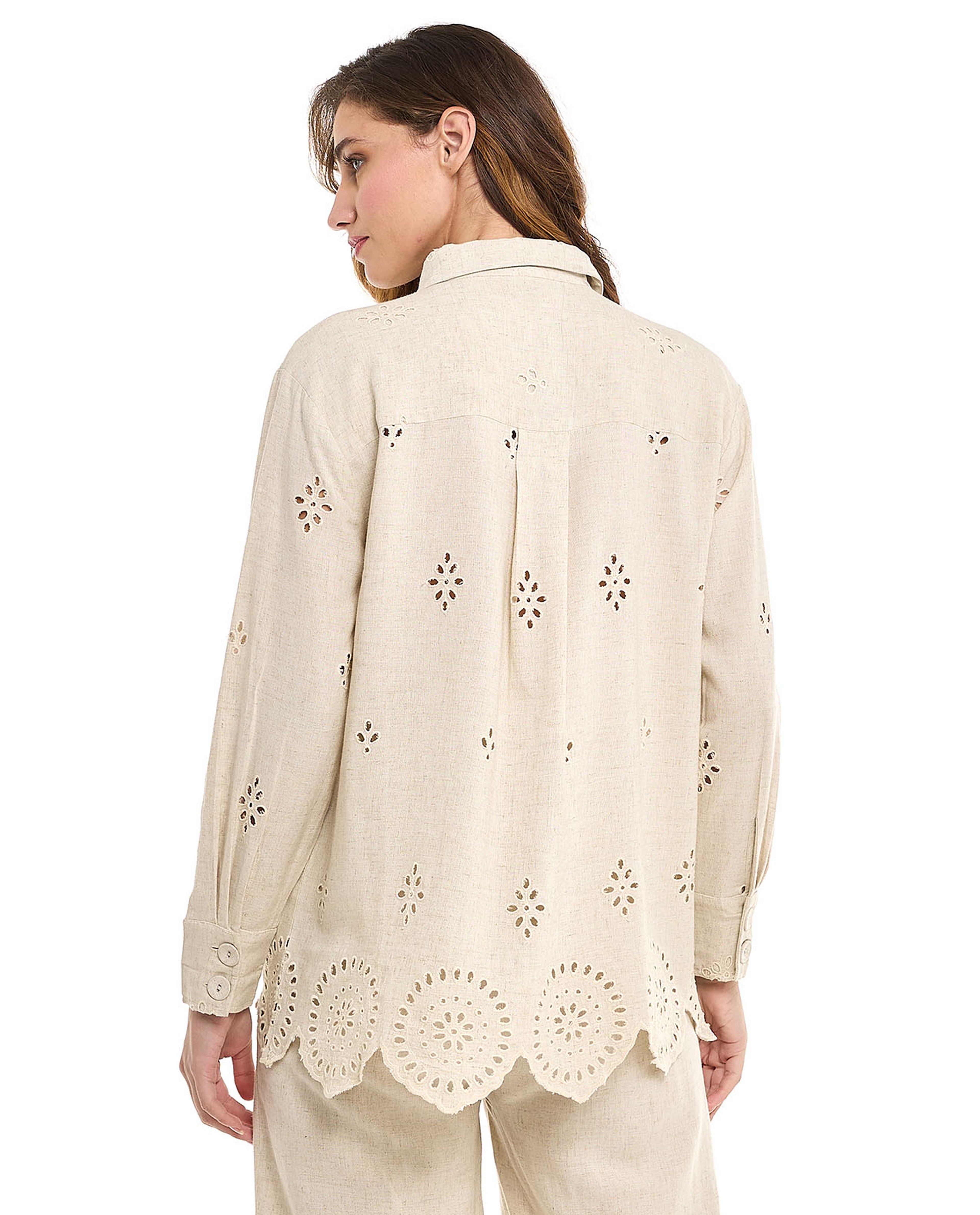 Openwork Shirt with Classic Collar and Long Sleeves