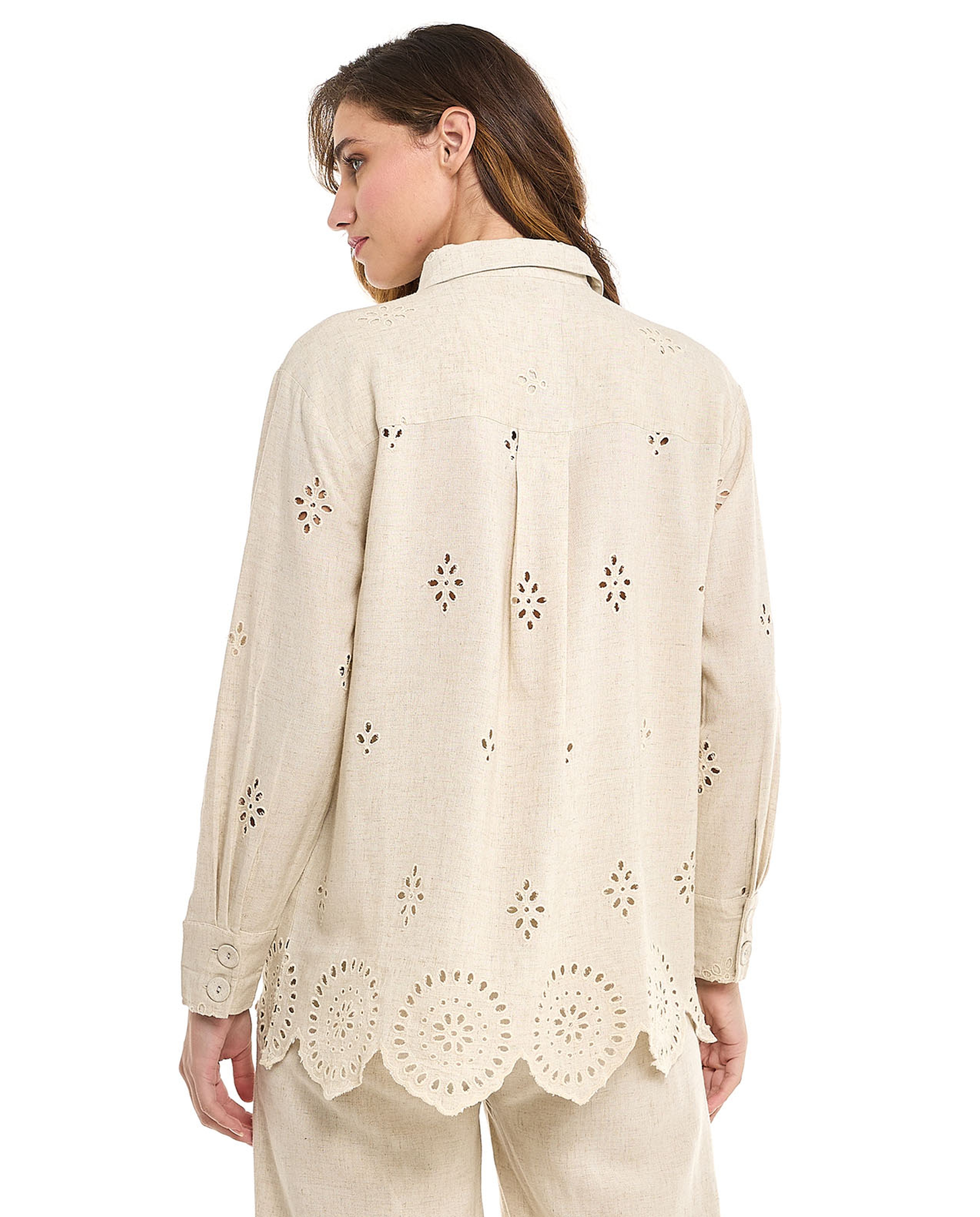 Openwork Shirt with Classic Collar and Long Sleeves