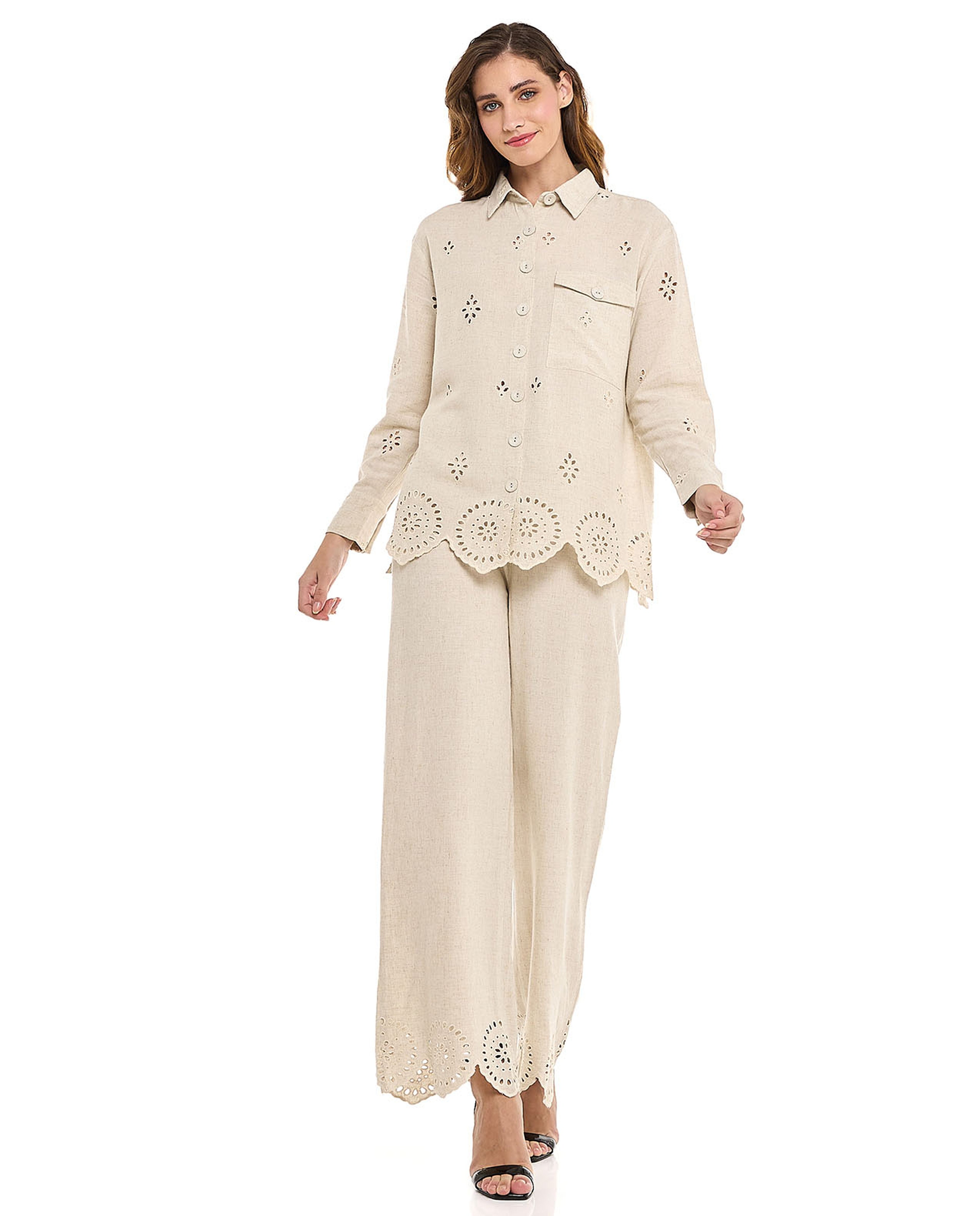 Openwork Shirt with Classic Collar and Long Sleeves