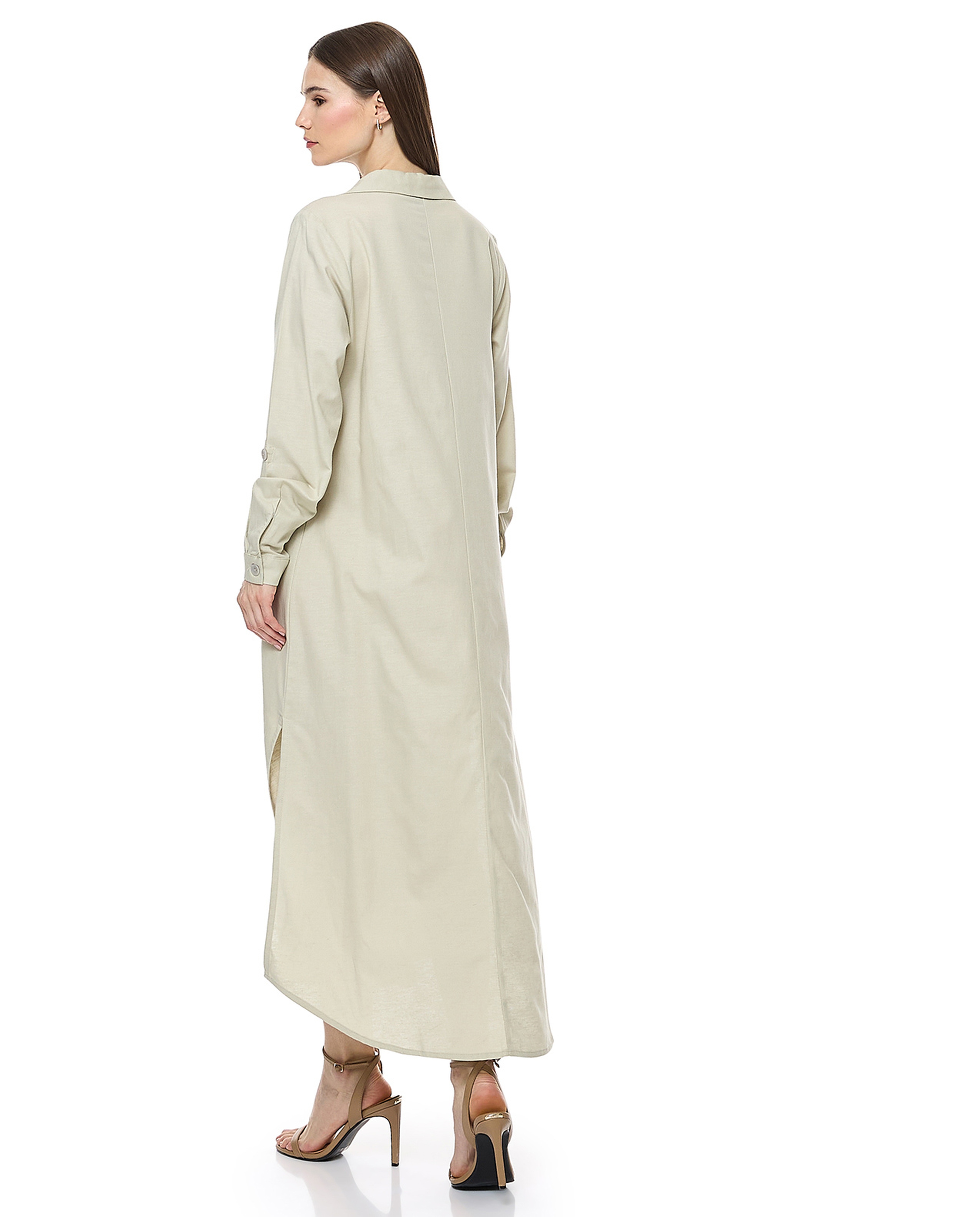 Solid Shirt Dress With Classic Collar And Long Sleeves