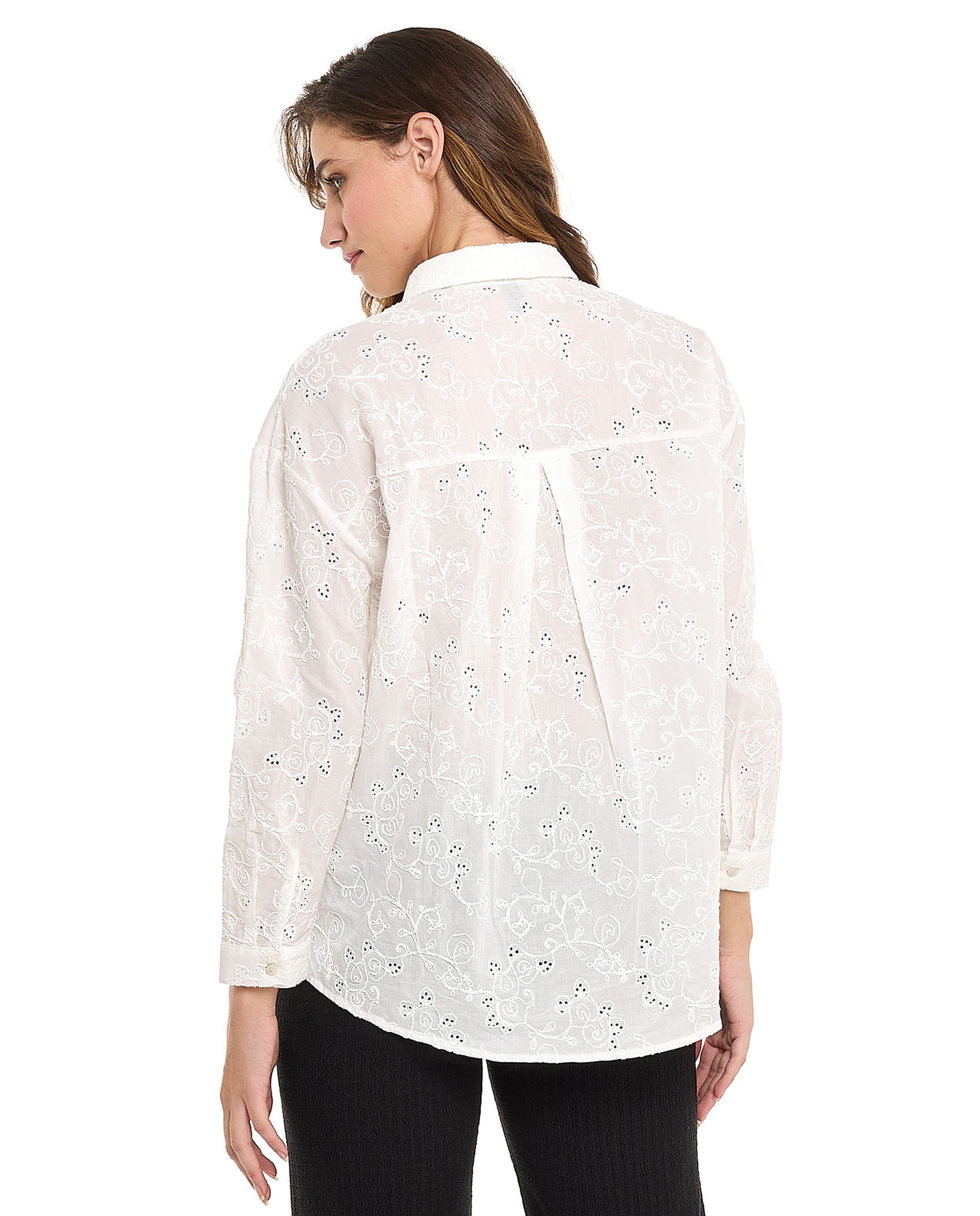 Schiffli Shirt with Classic Collar and Long Sleeves