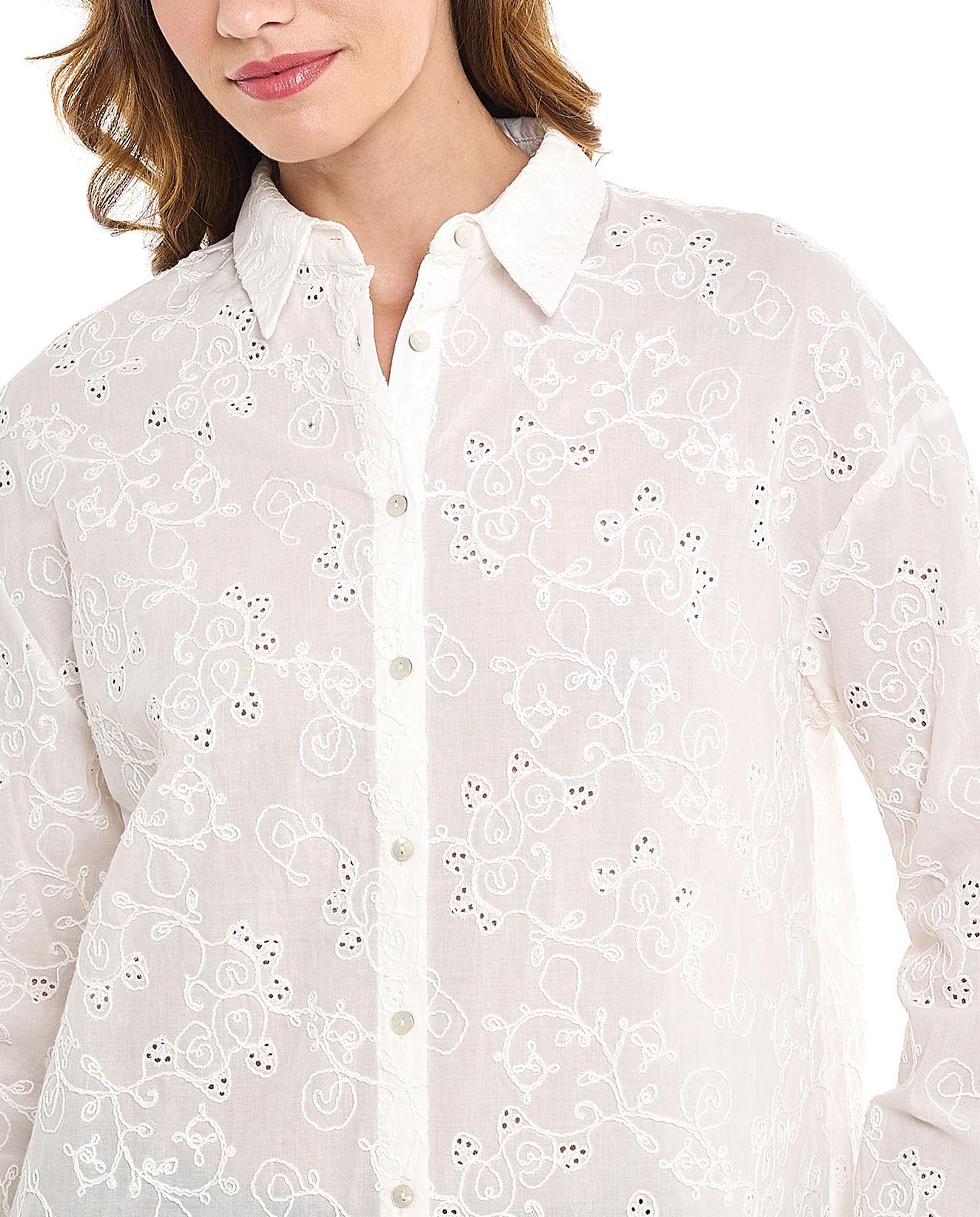 Schiffli Shirt with Classic Collar and Long Sleeves