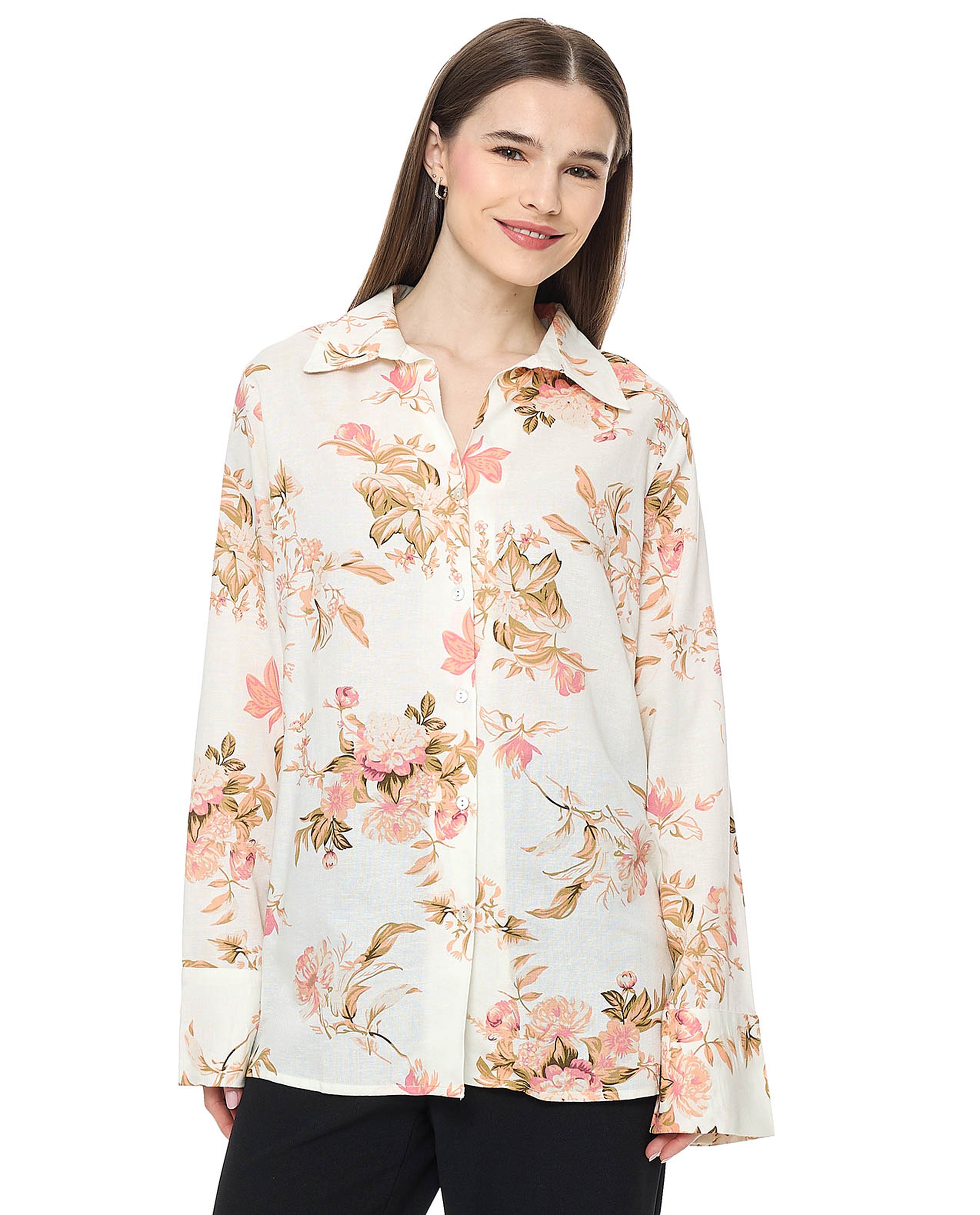 Printed Shirt With Spread Collar And Long Sleeves