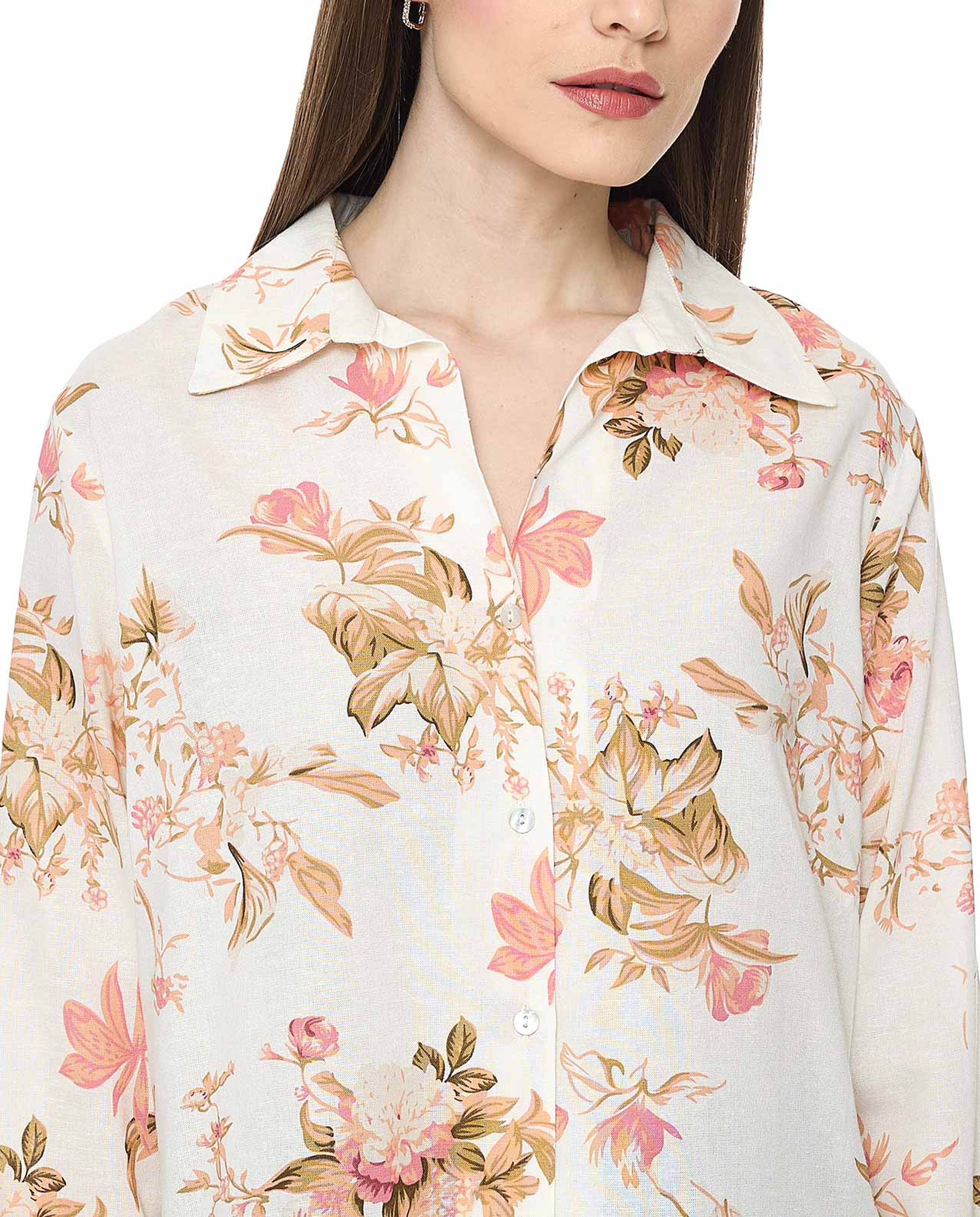 Printed Shirt With Spread Collar And Long Sleeves