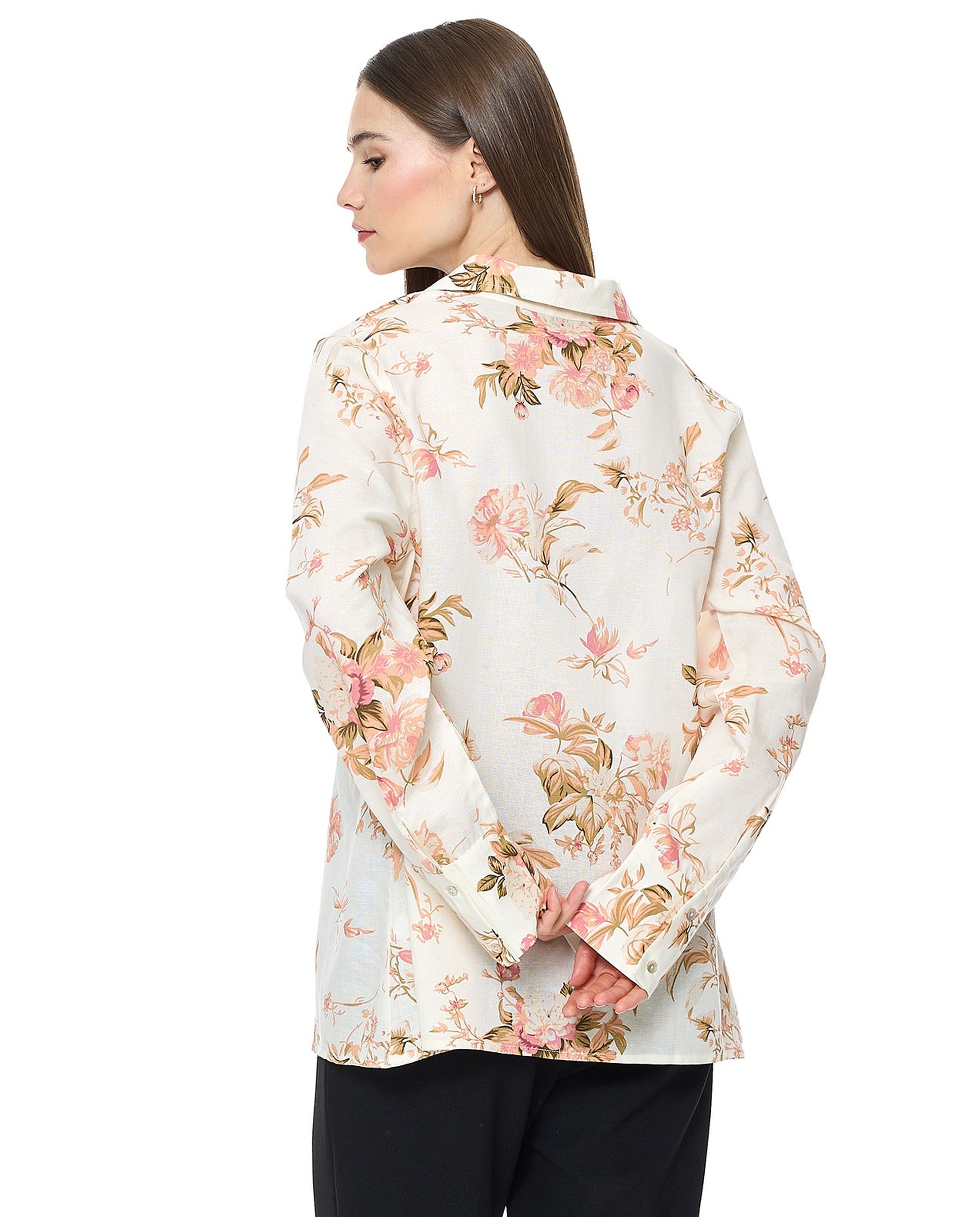 Printed Shirt With Spread Collar And Long Sleeves
