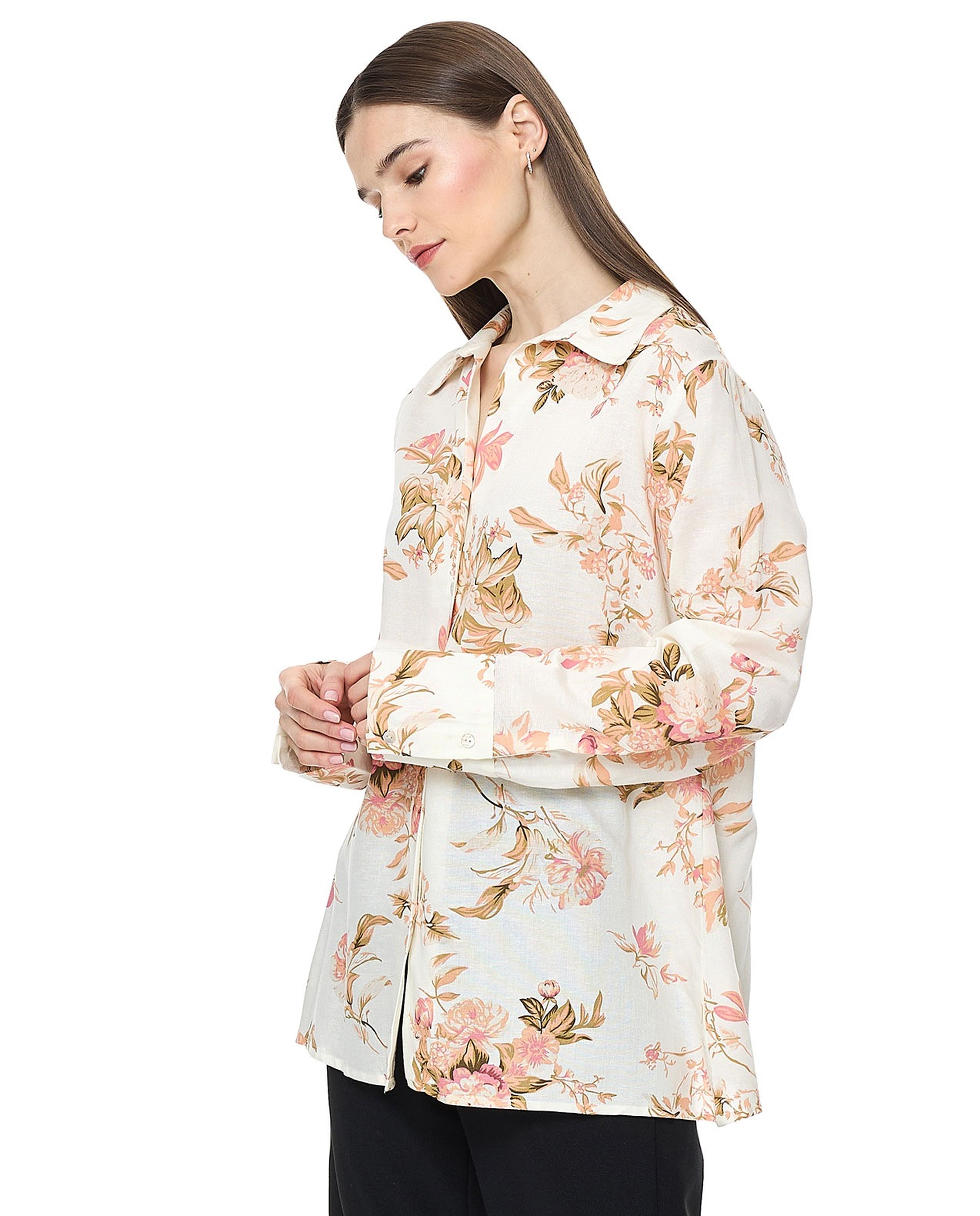 Printed Shirt With Spread Collar And Long Sleeves