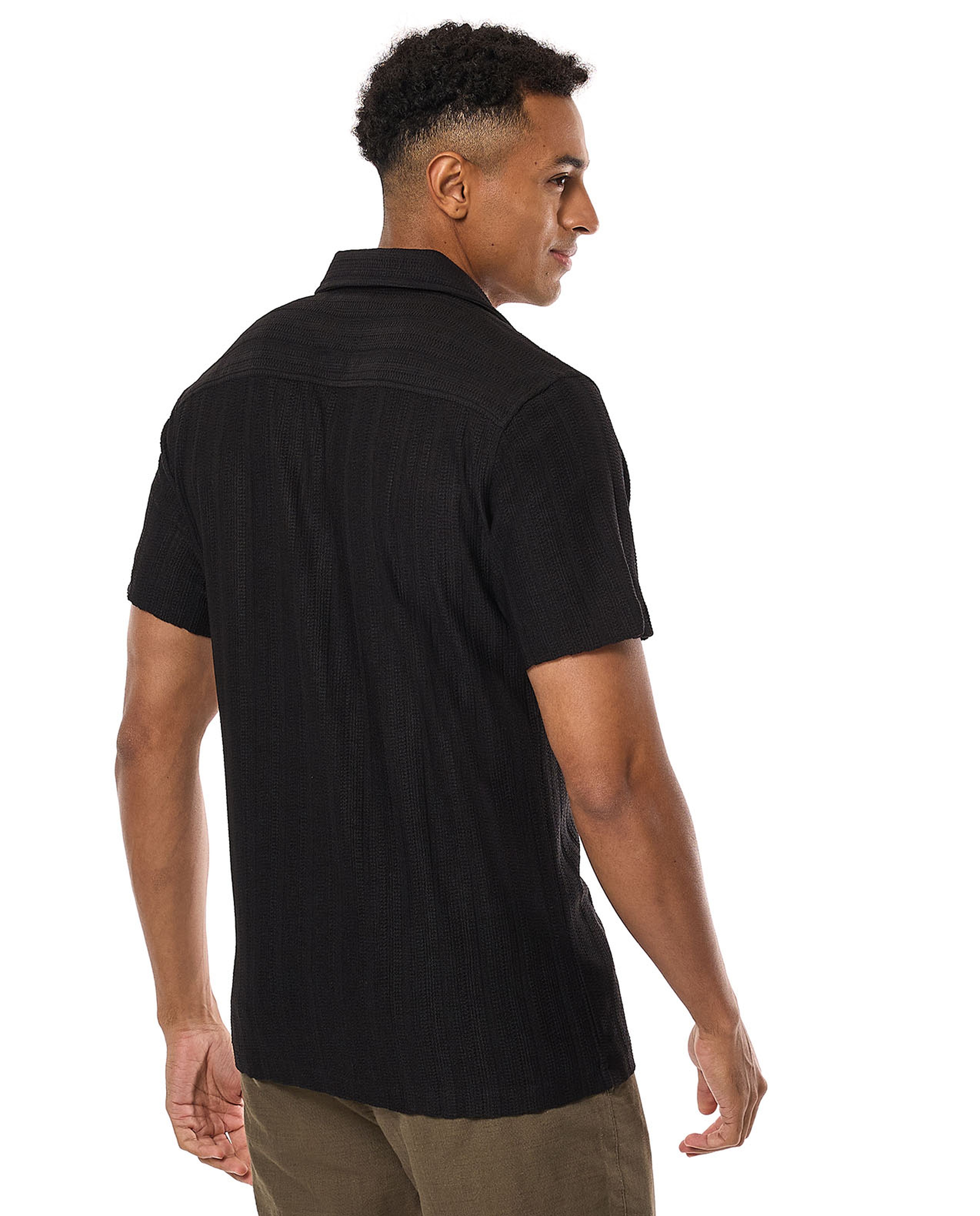 Striped Shirt with Revere Collar and Short Sleeves