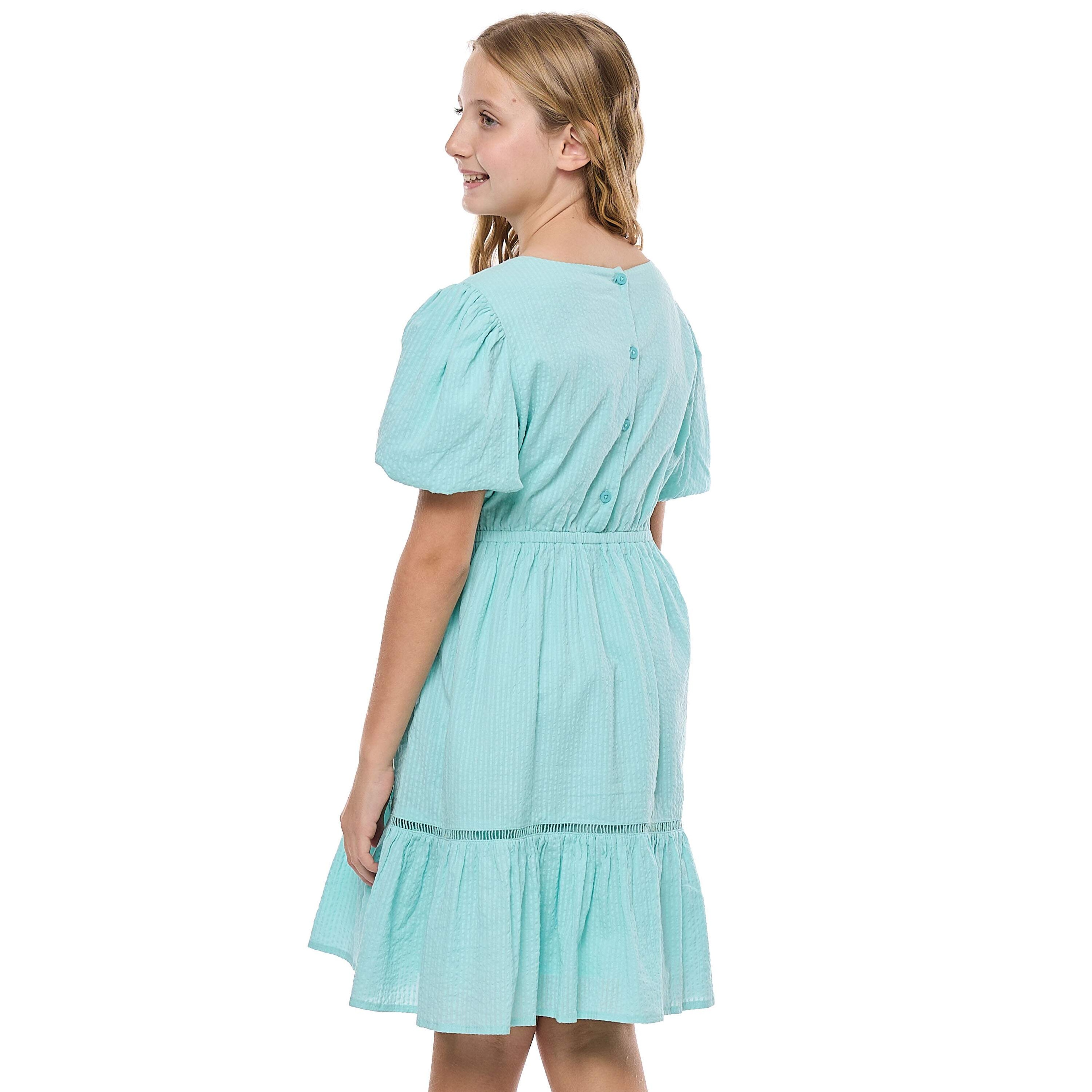Woven Ruffle Hem Dress With Square Neck And Balloon Sleeves