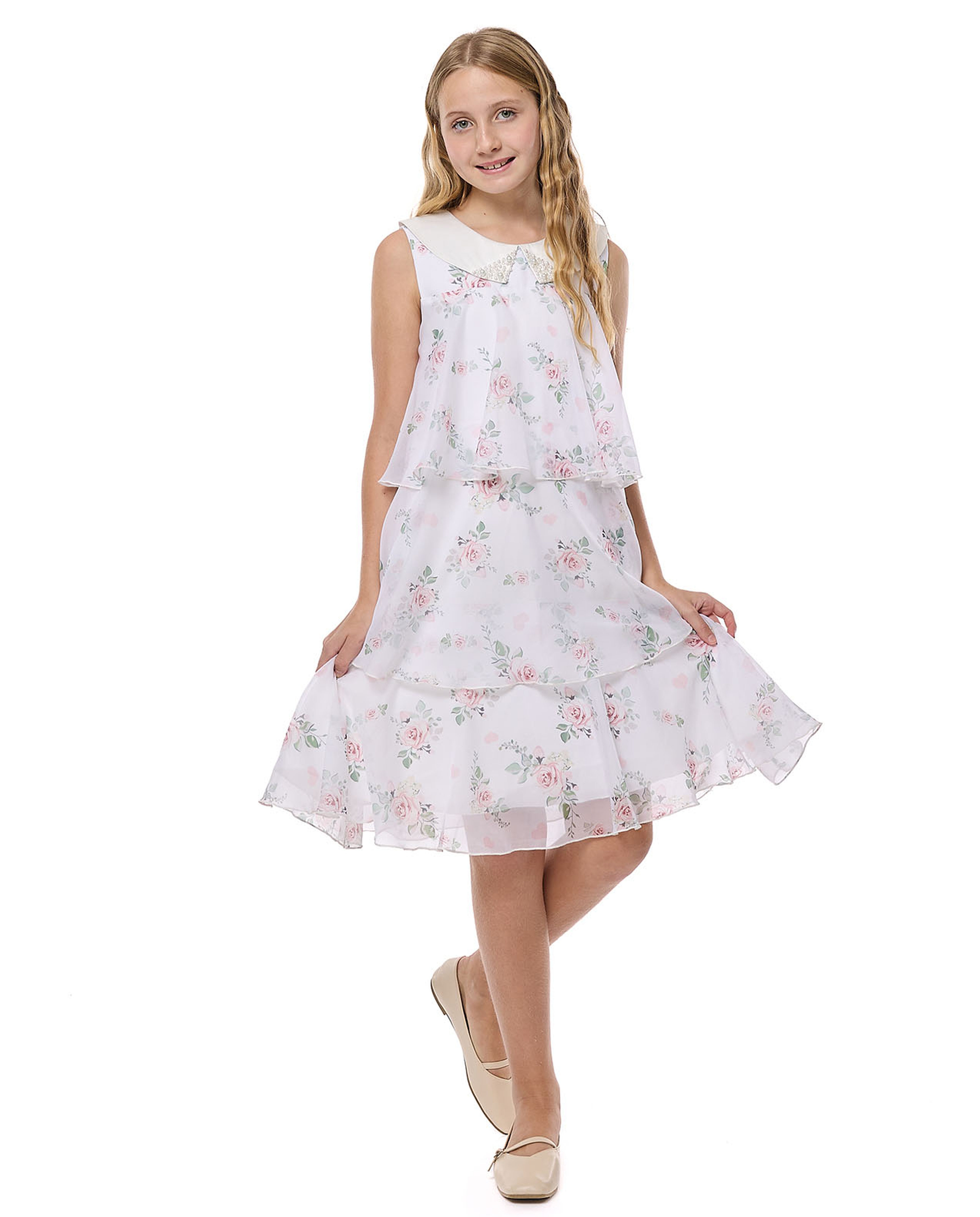 Floral Print Sleeveless Layered Dress