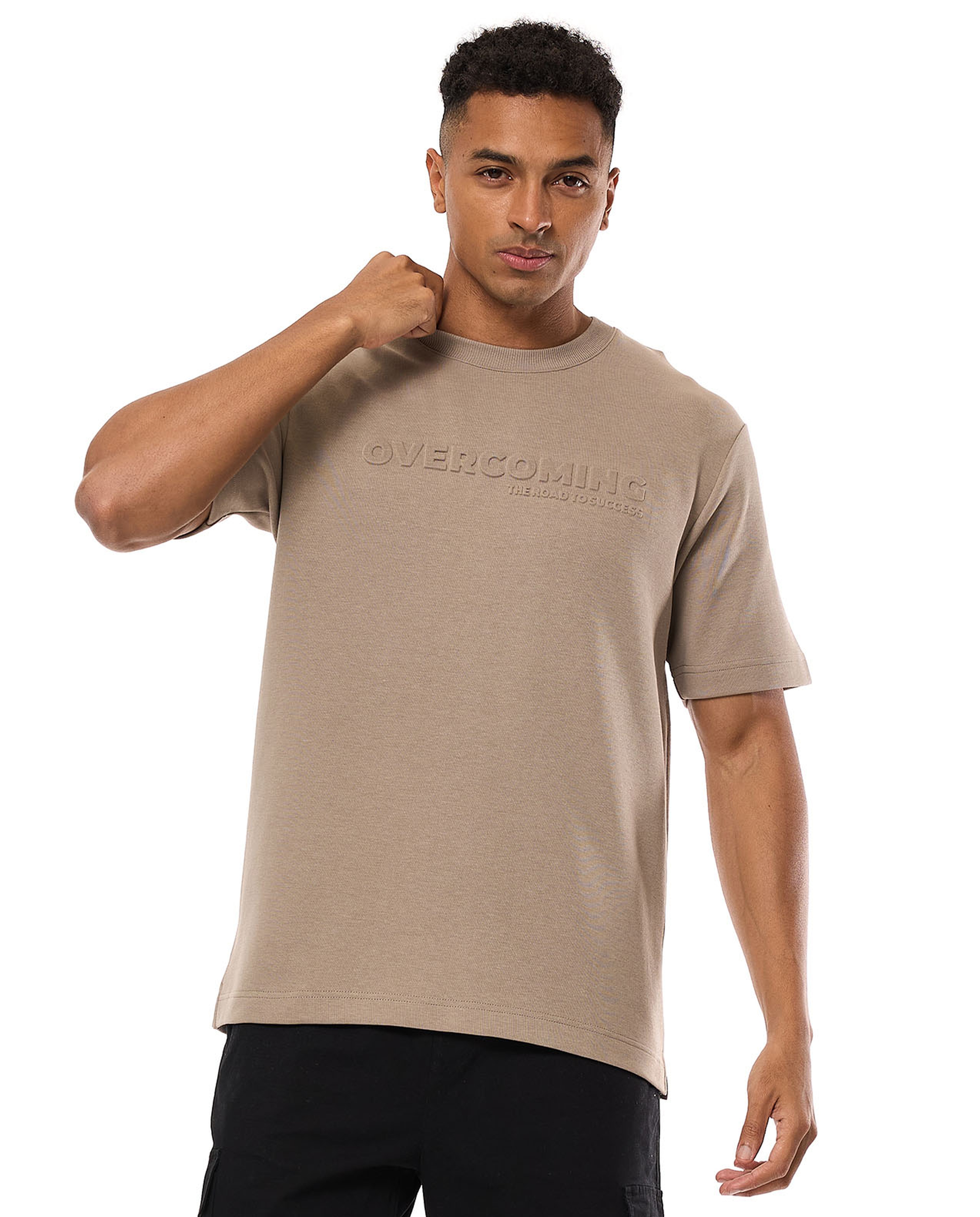 Embossed T-Shirt with Crew Neck and Short Sleeves