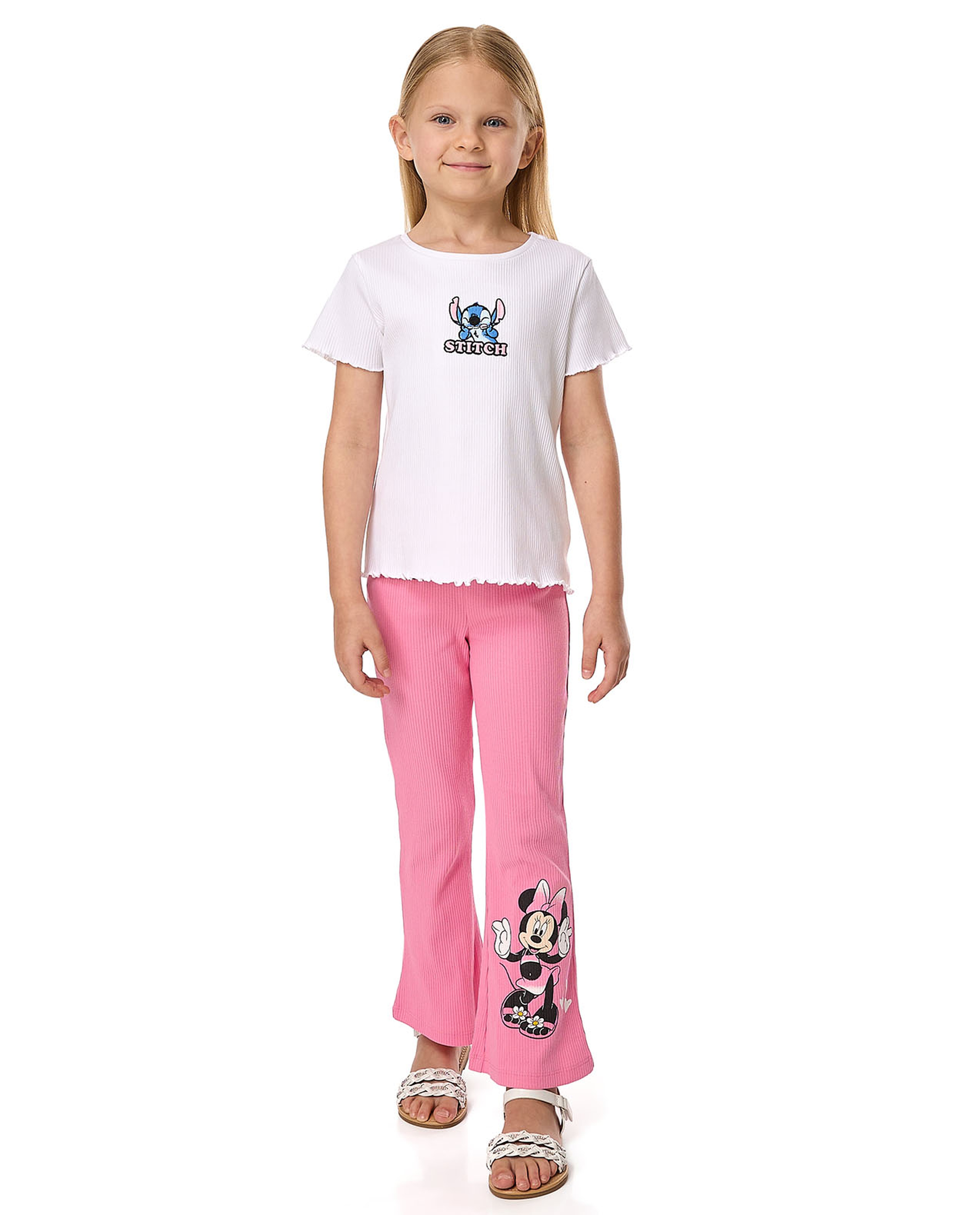 Stitch Embroidered T-Shirt with Crew Neck and Short Sleeves