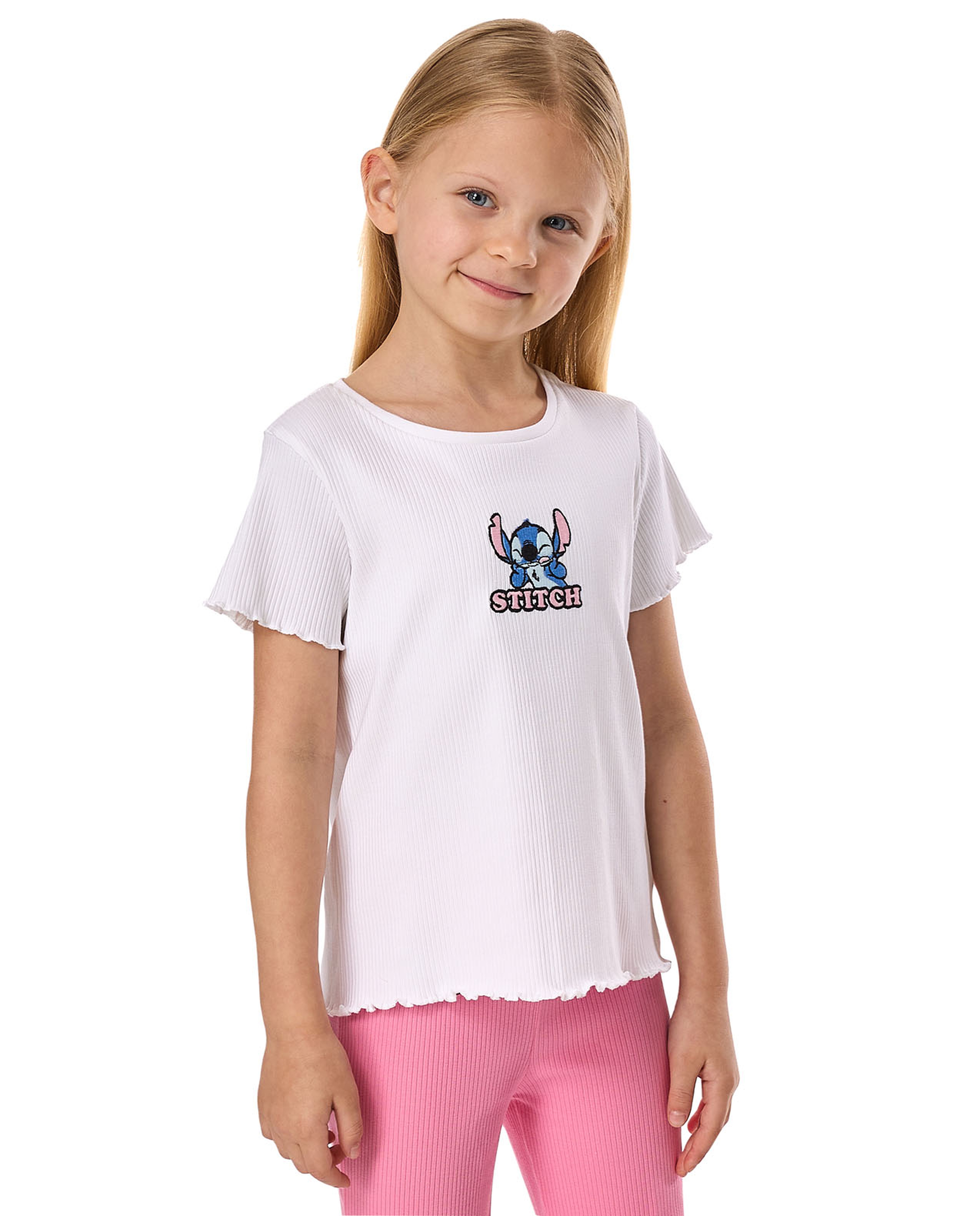 Stitch Embroidered T-Shirt with Crew Neck and Short Sleeves