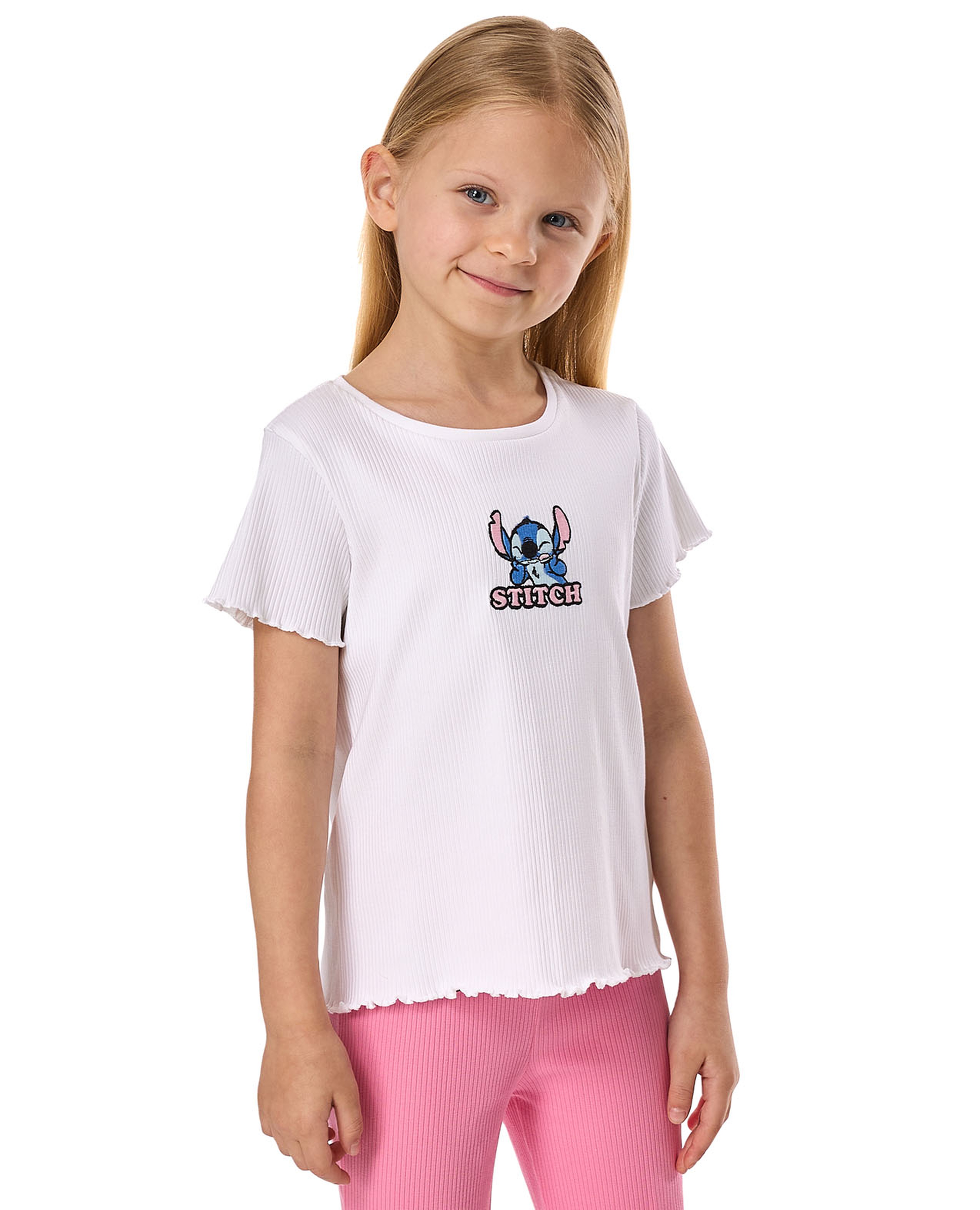 تيشيرت مطرز بأكمام قصيرة ورقبة مستديرة