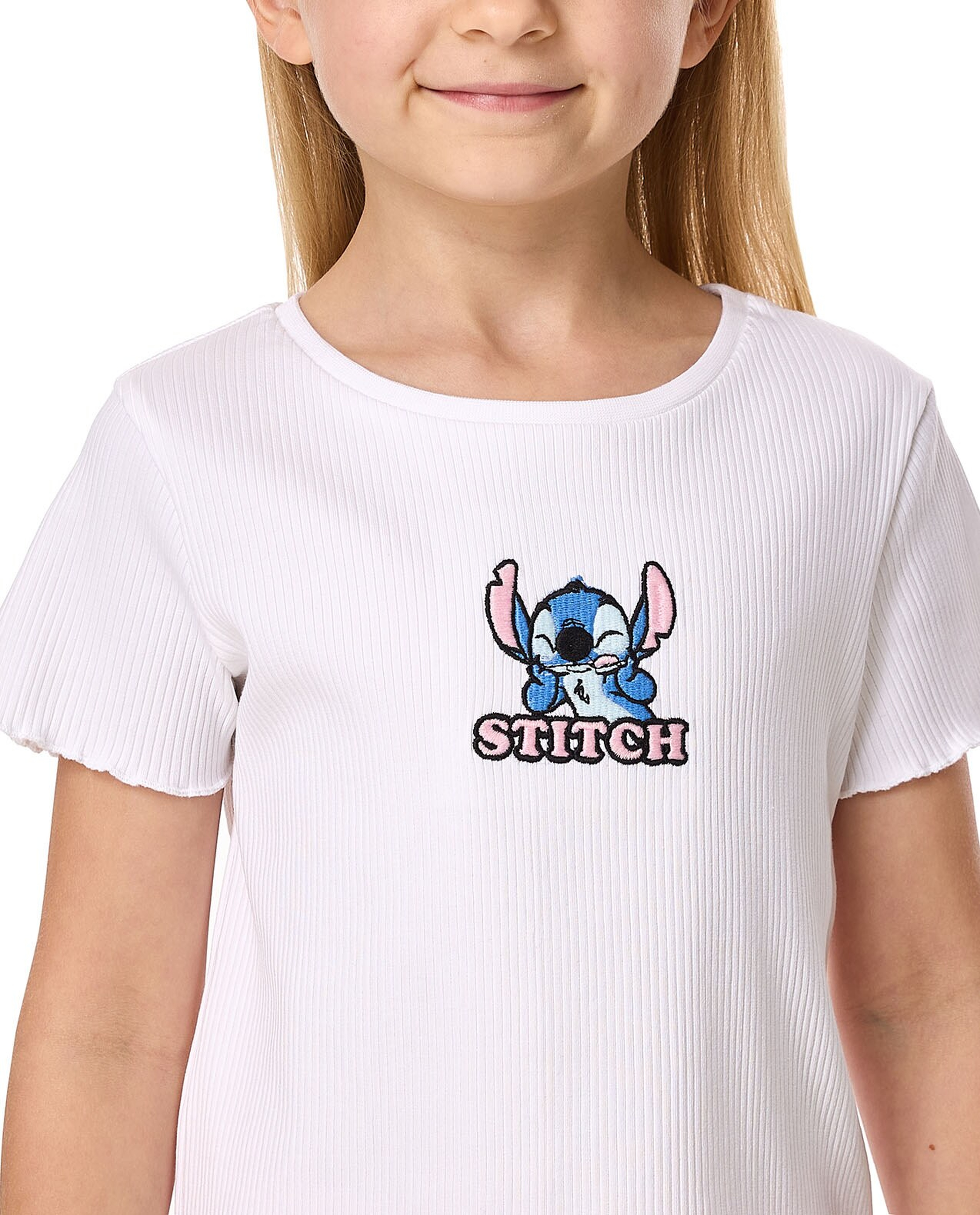 Stitch Embroidered T-Shirt with Crew Neck and Short Sleeves