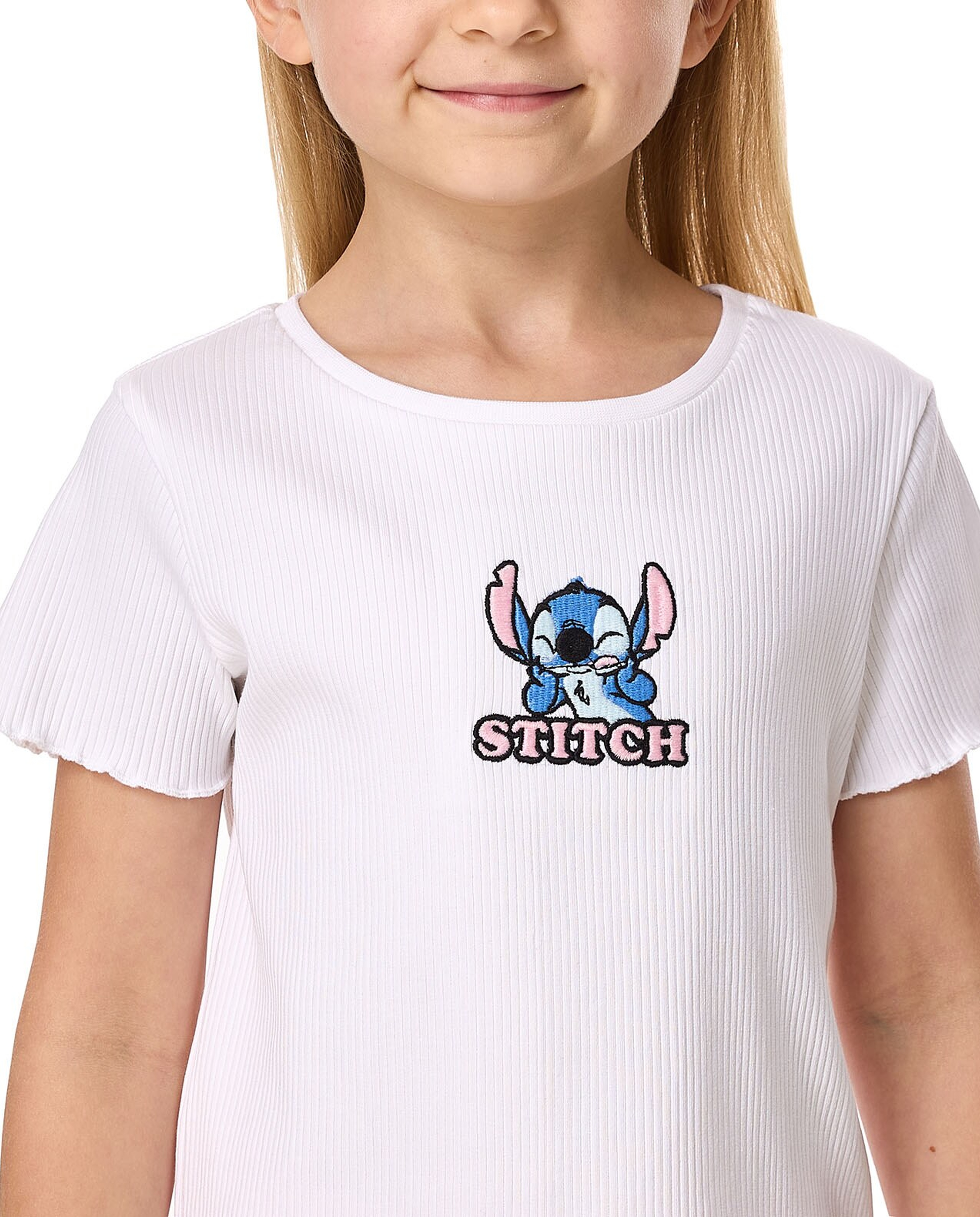 Stitch Embroidered T-Shirt with Crew Neck and Short Sleeves