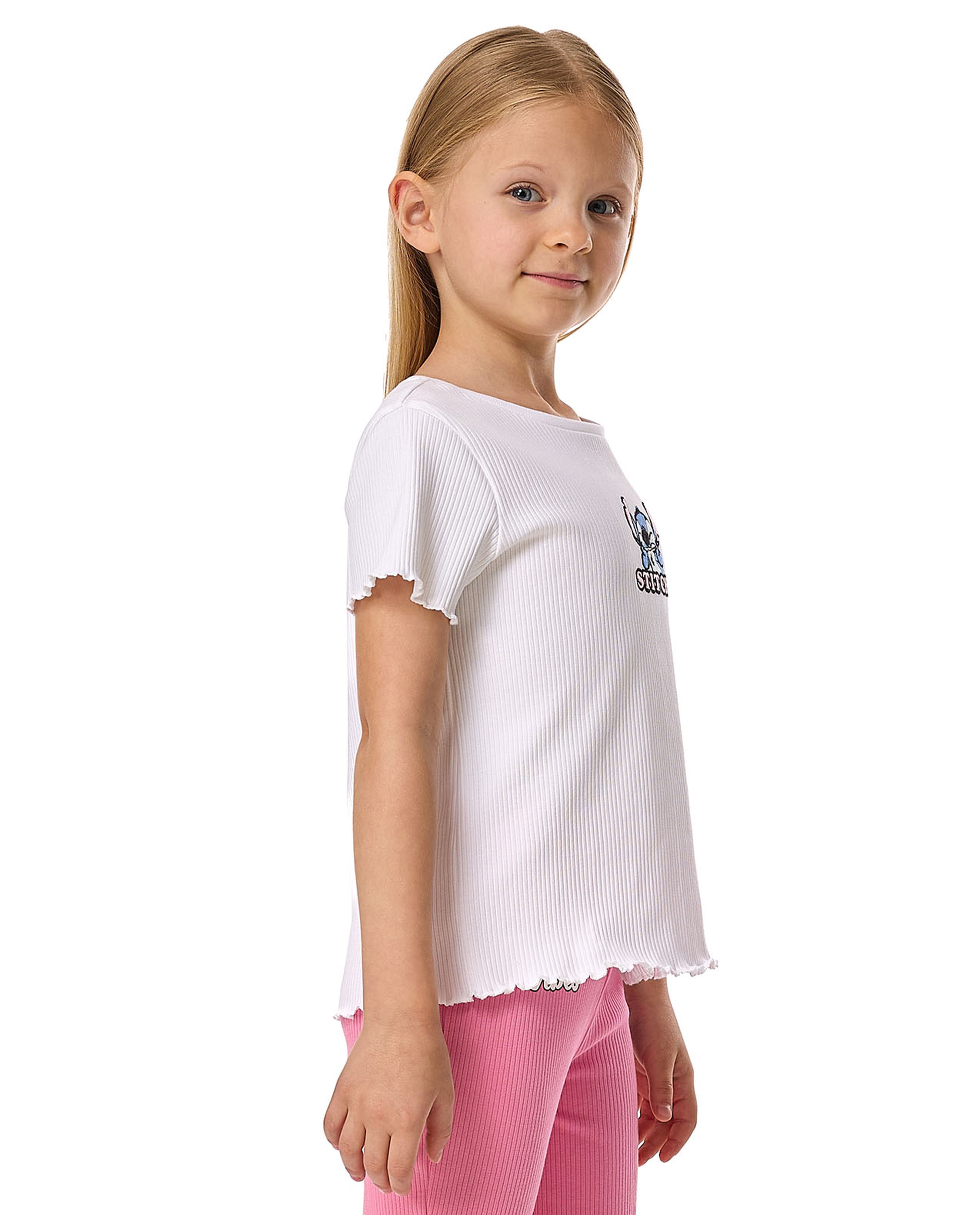 Stitch Embroidered T-Shirt with Crew Neck and Short Sleeves