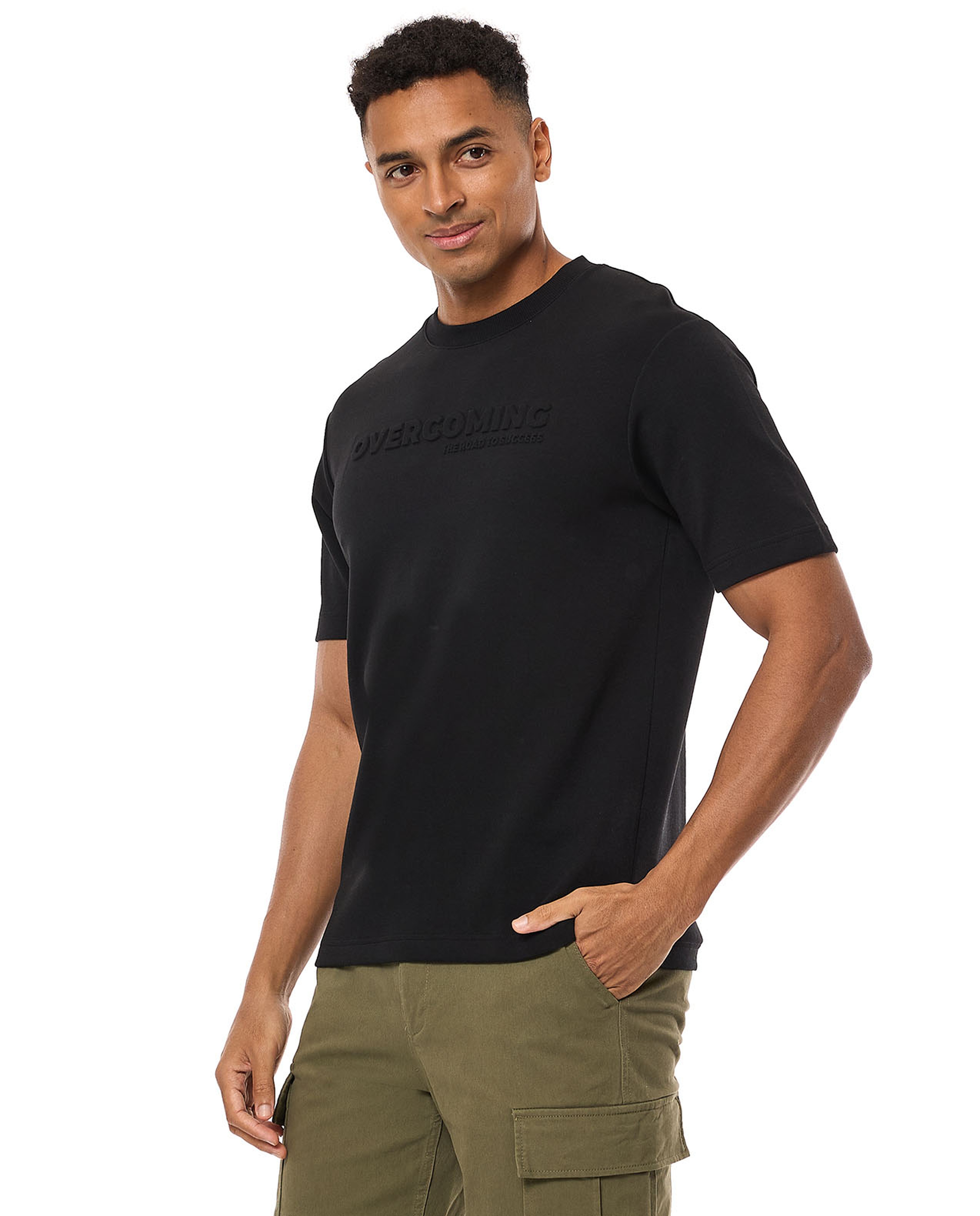 Embossed T-Shirt with Crew Neck and Short Sleeves