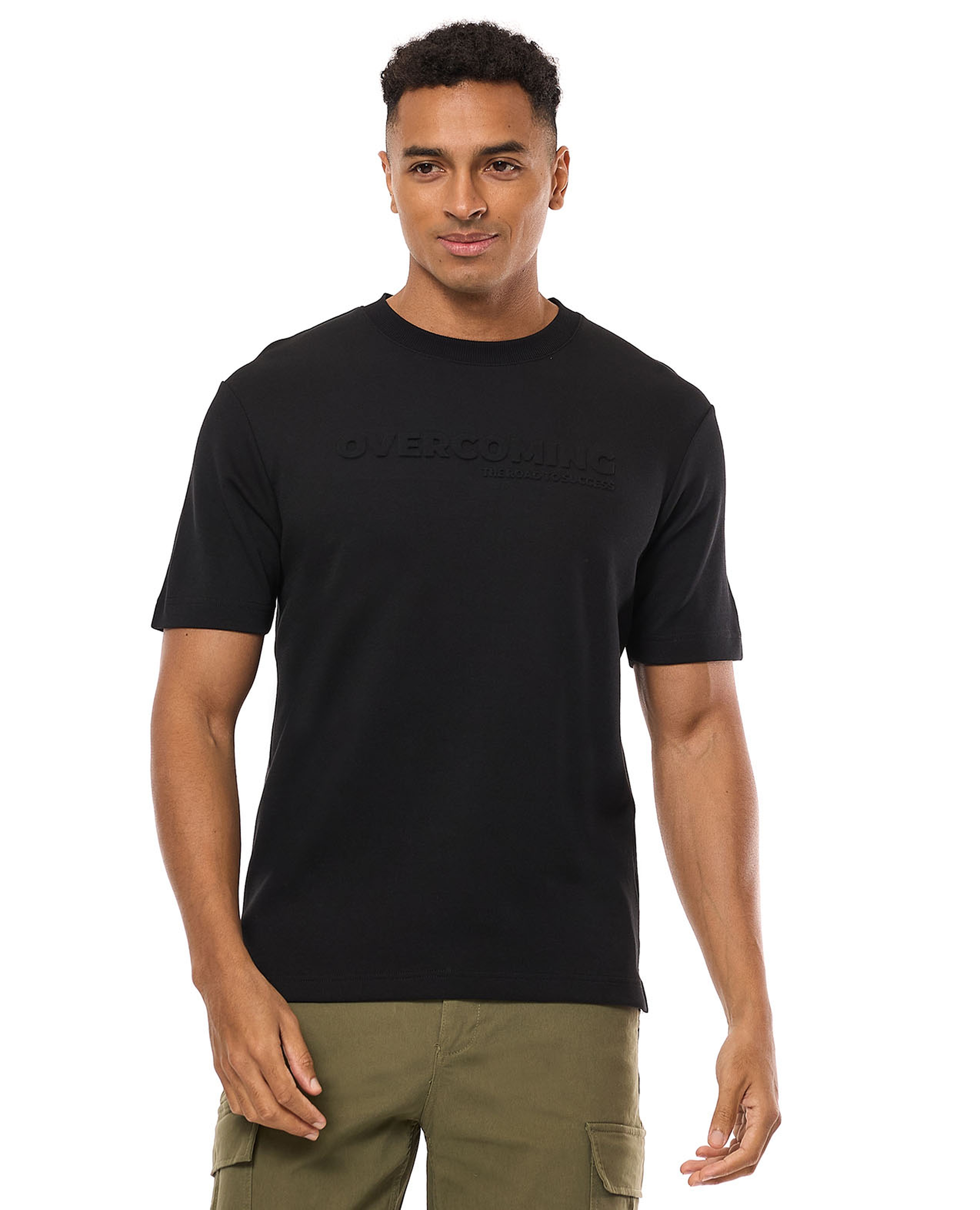Embossed T-Shirt with Crew Neck and Short Sleeves