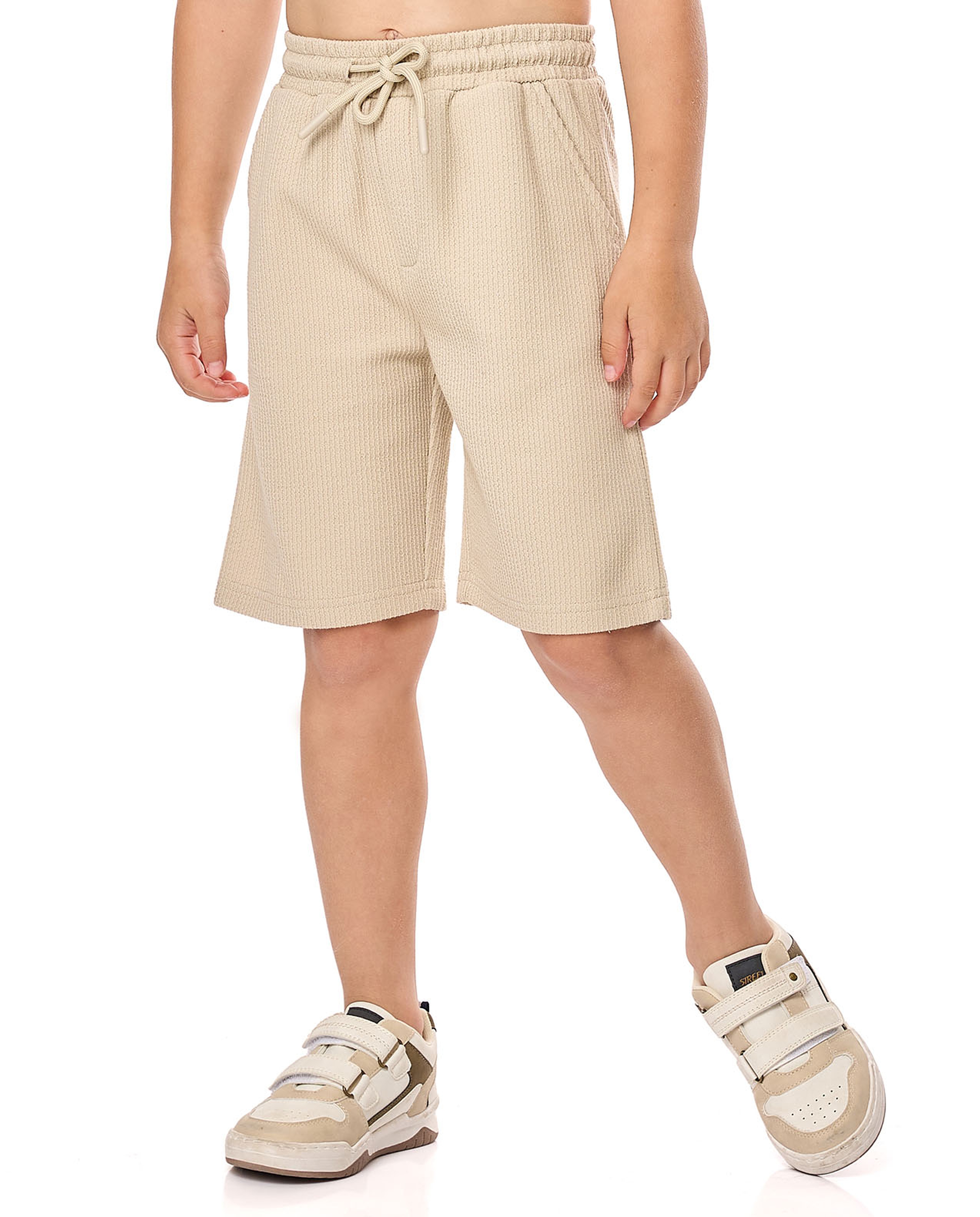 Textured Shorts with Drawstring Waist