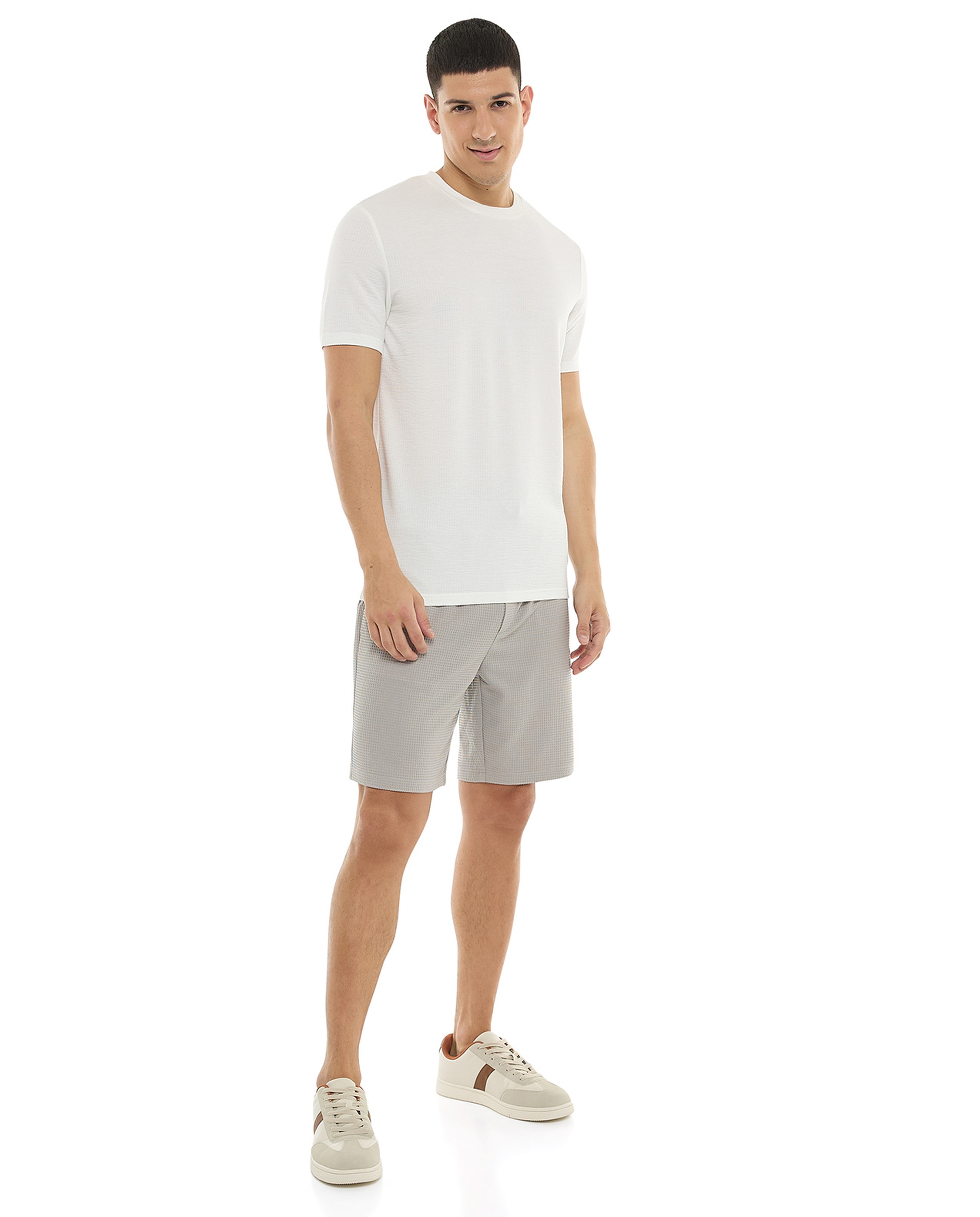 Textured T-Shirt with Crew Neck and Short Sleeves