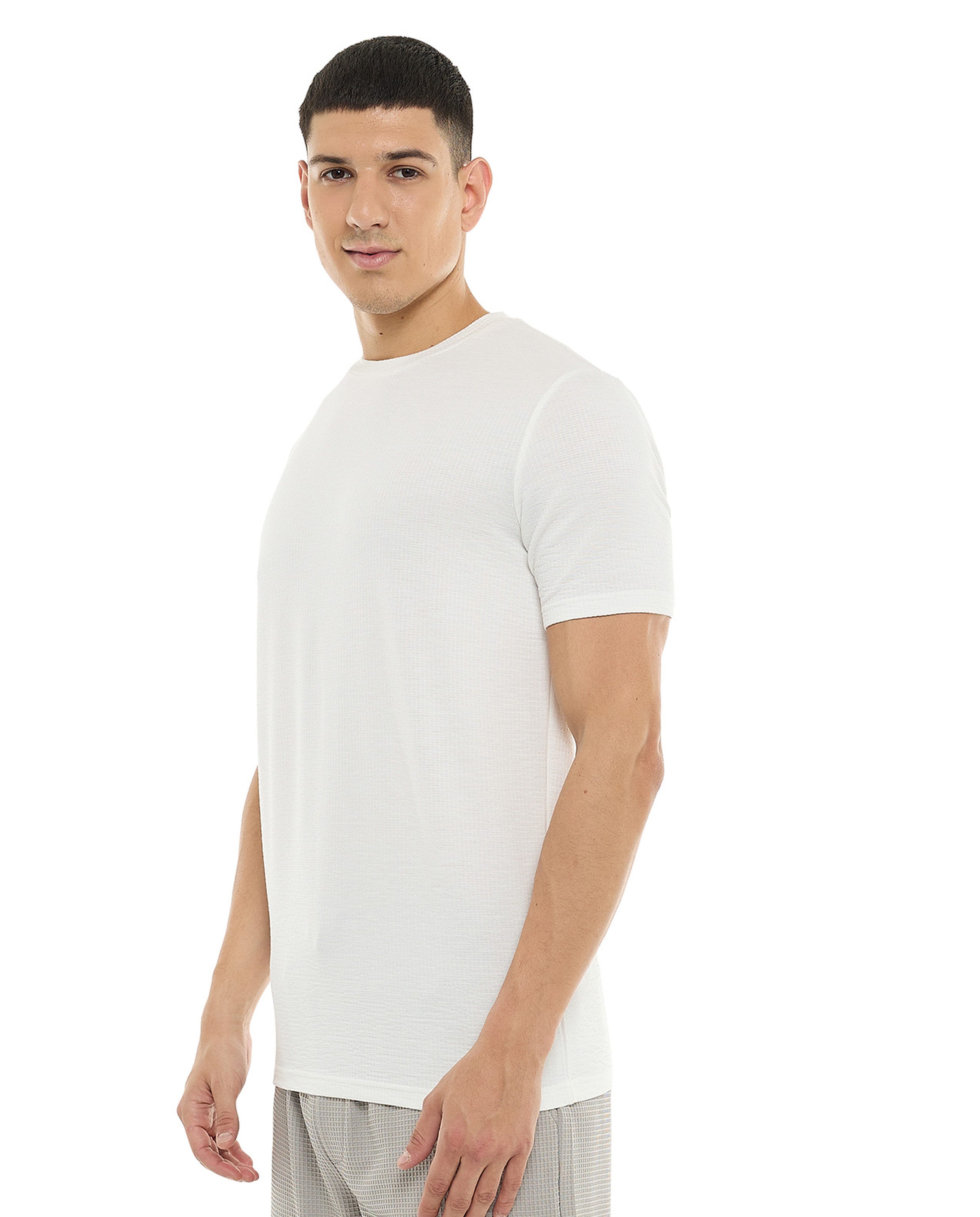 Textured T-Shirt with Crew Neck and Short Sleeves