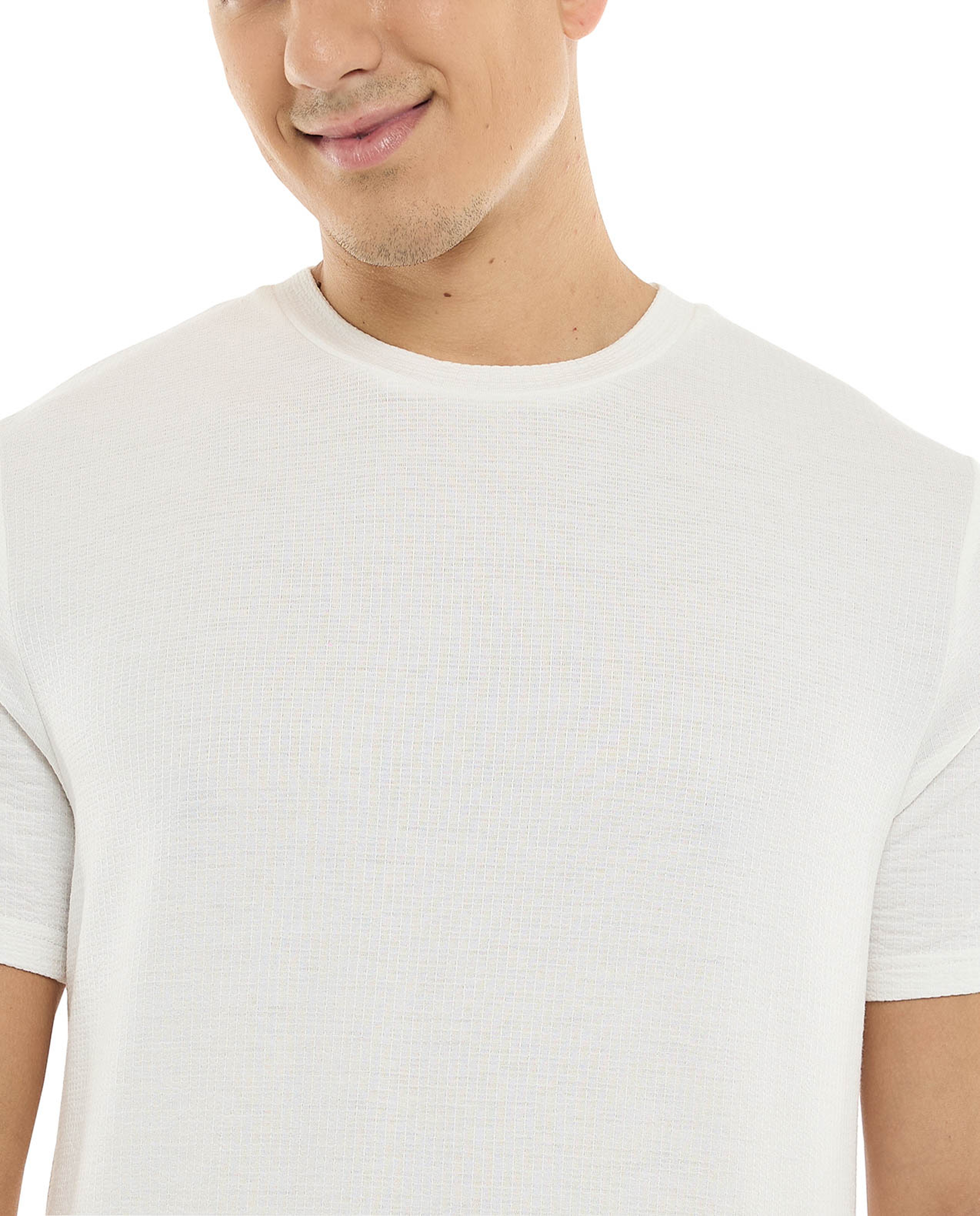 Textured T-Shirt with Crew Neck and Short Sleeves