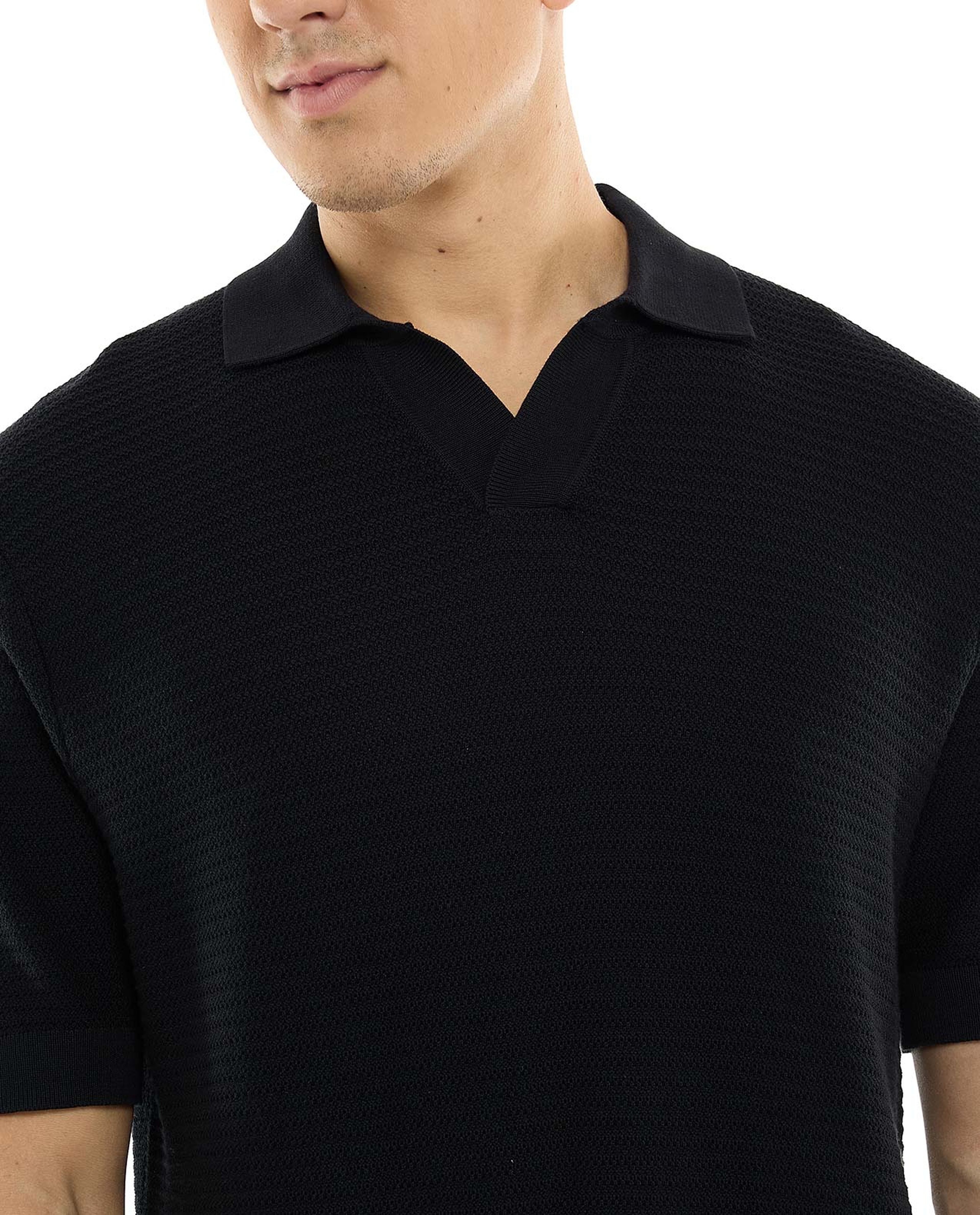 Textured Polo T-Shirt with Short Sleeves