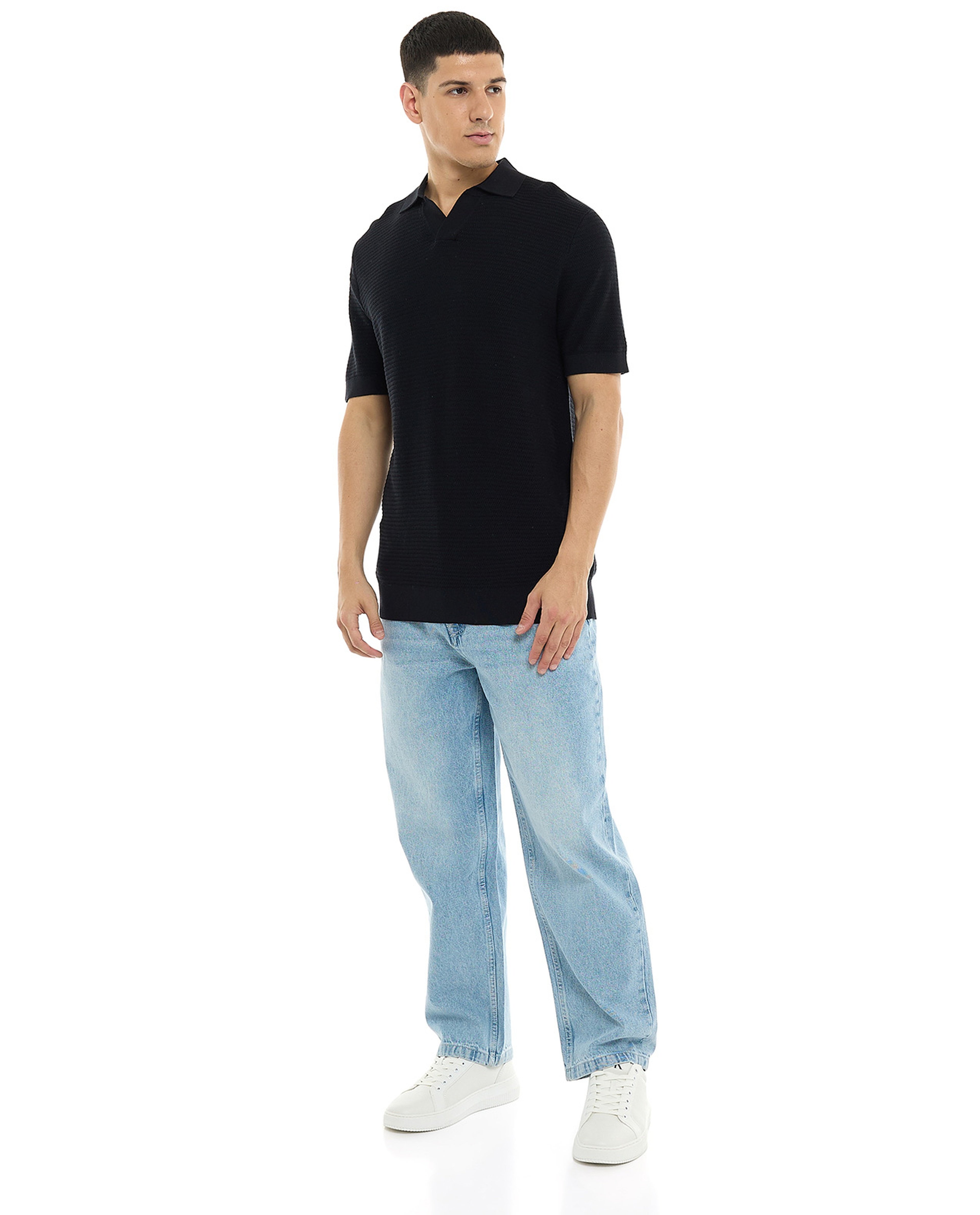 Textured Polo T-Shirt with Short Sleeves