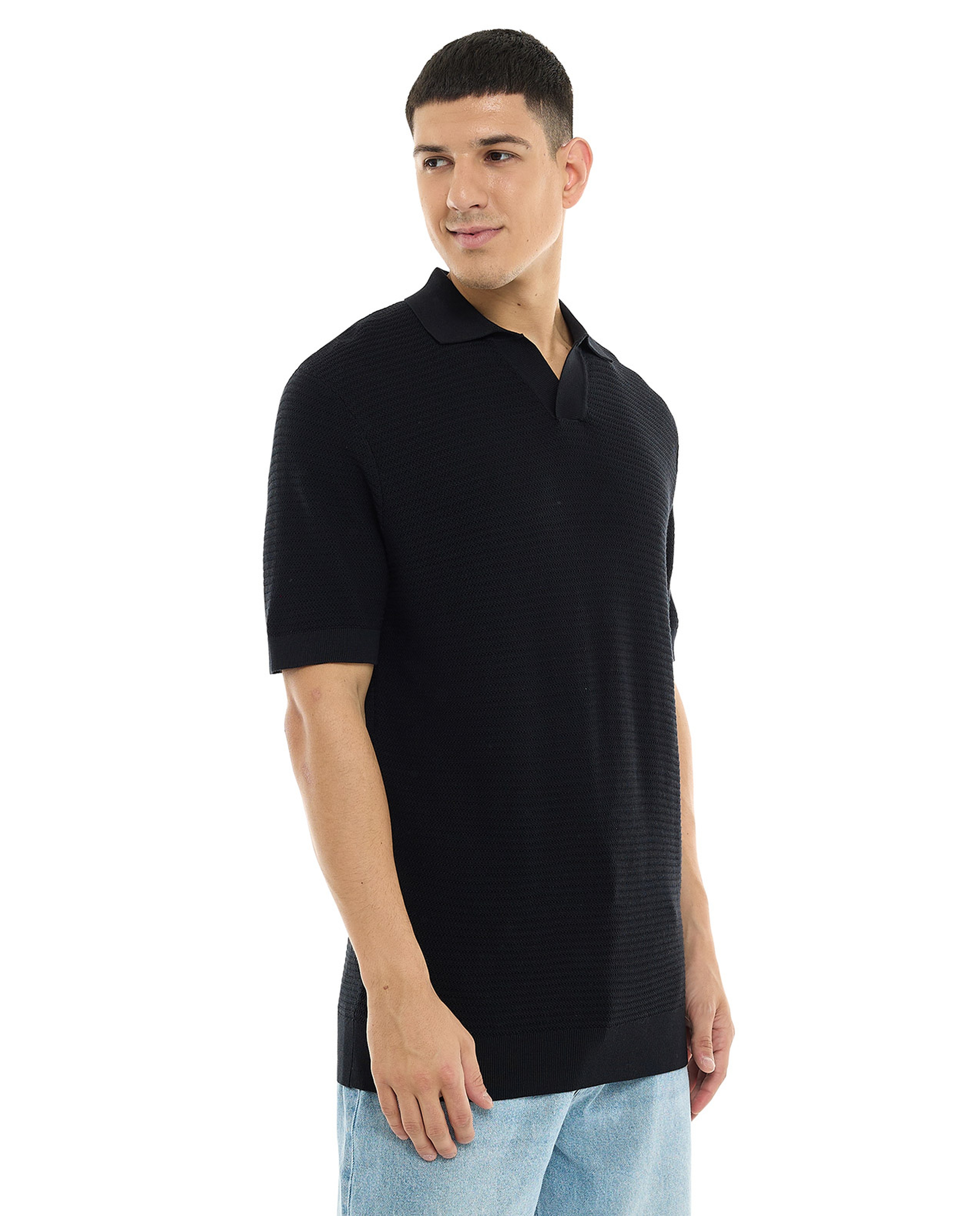 Textured Polo T-Shirt with Short Sleeves