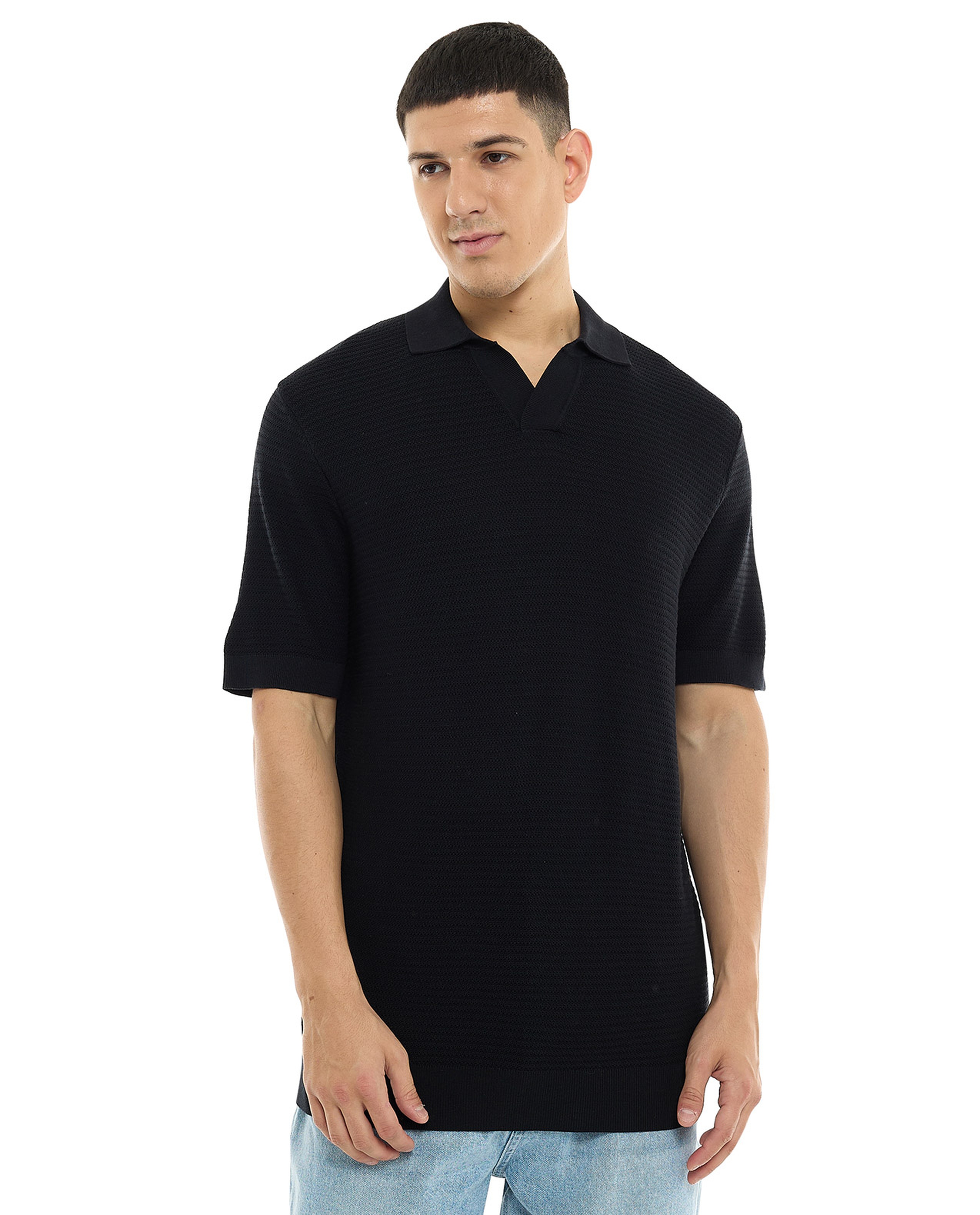 Textured Polo T-Shirt with Short Sleeves