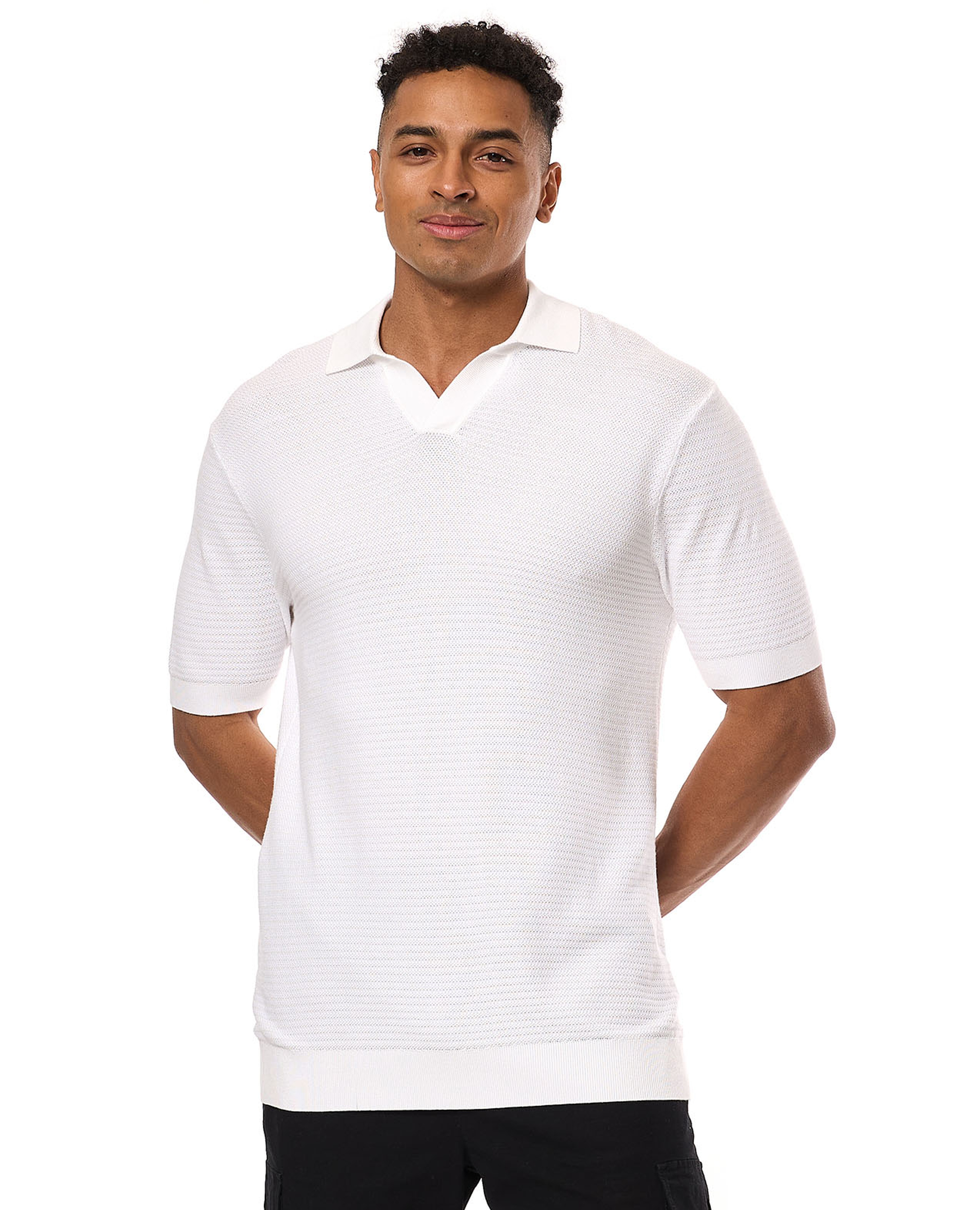 Textured Polo T-Shirt with Short Sleeves
