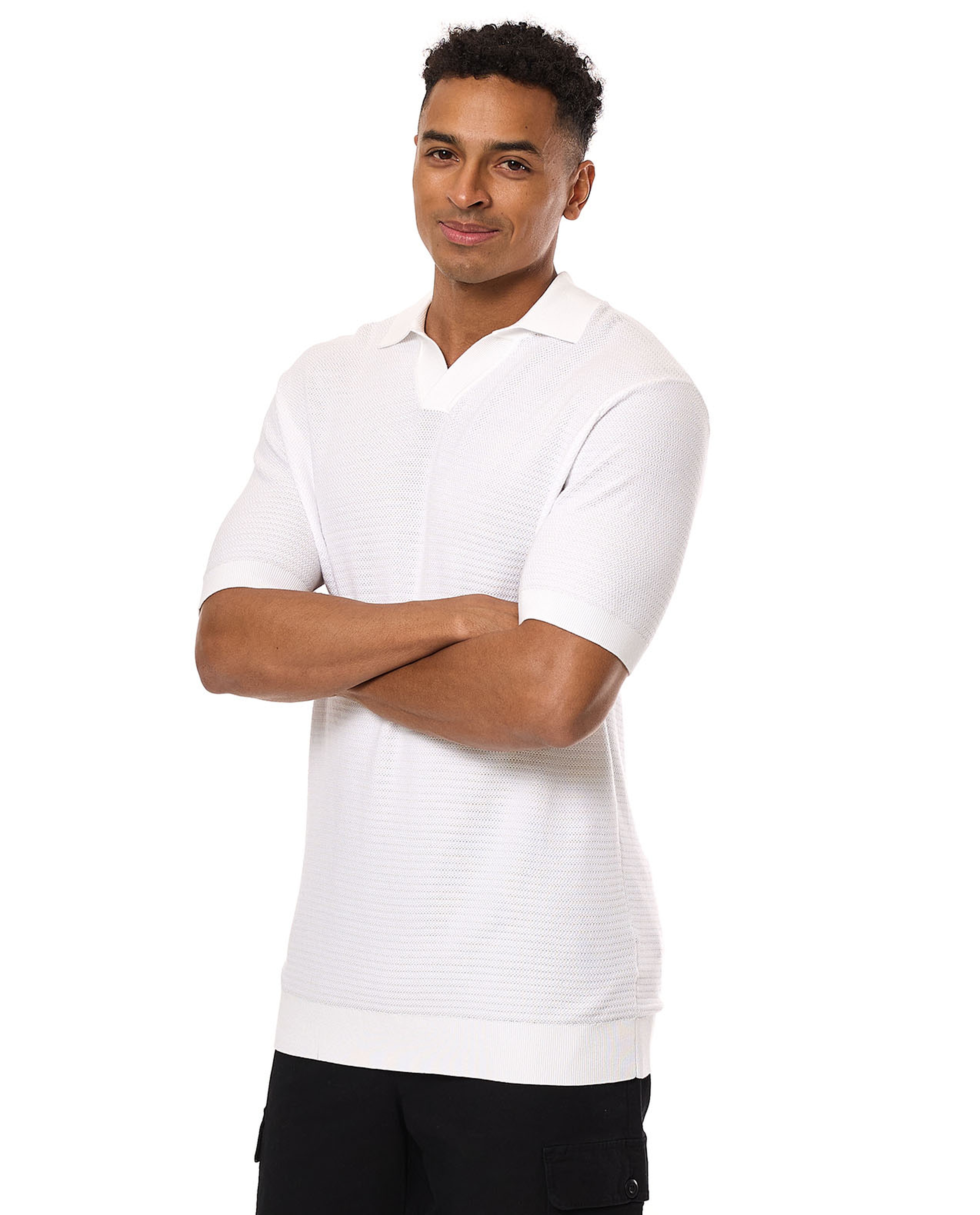 Textured Polo T-Shirt with Short Sleeves