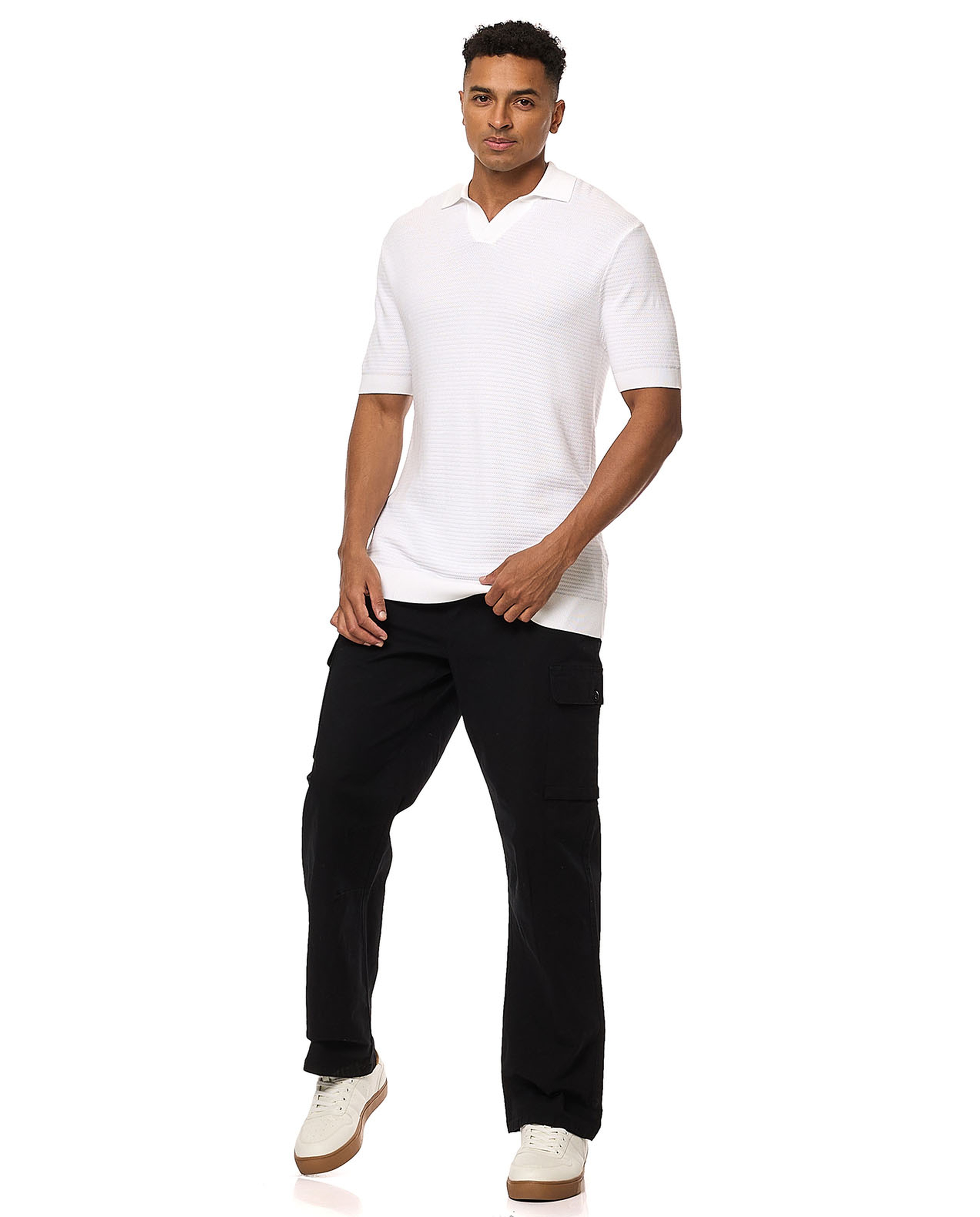 Textured Polo T-Shirt with Short Sleeves