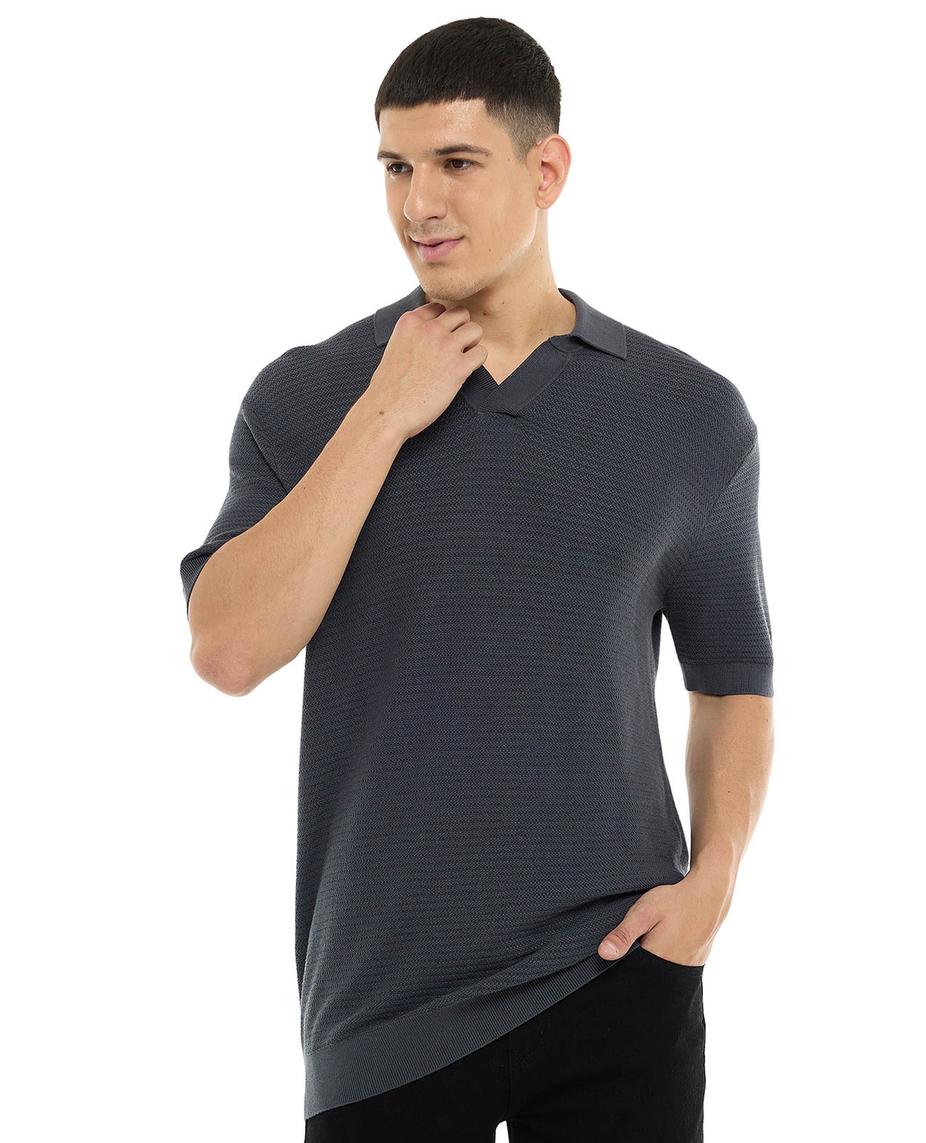 Textured Polo T-Shirt with Short Sleeves