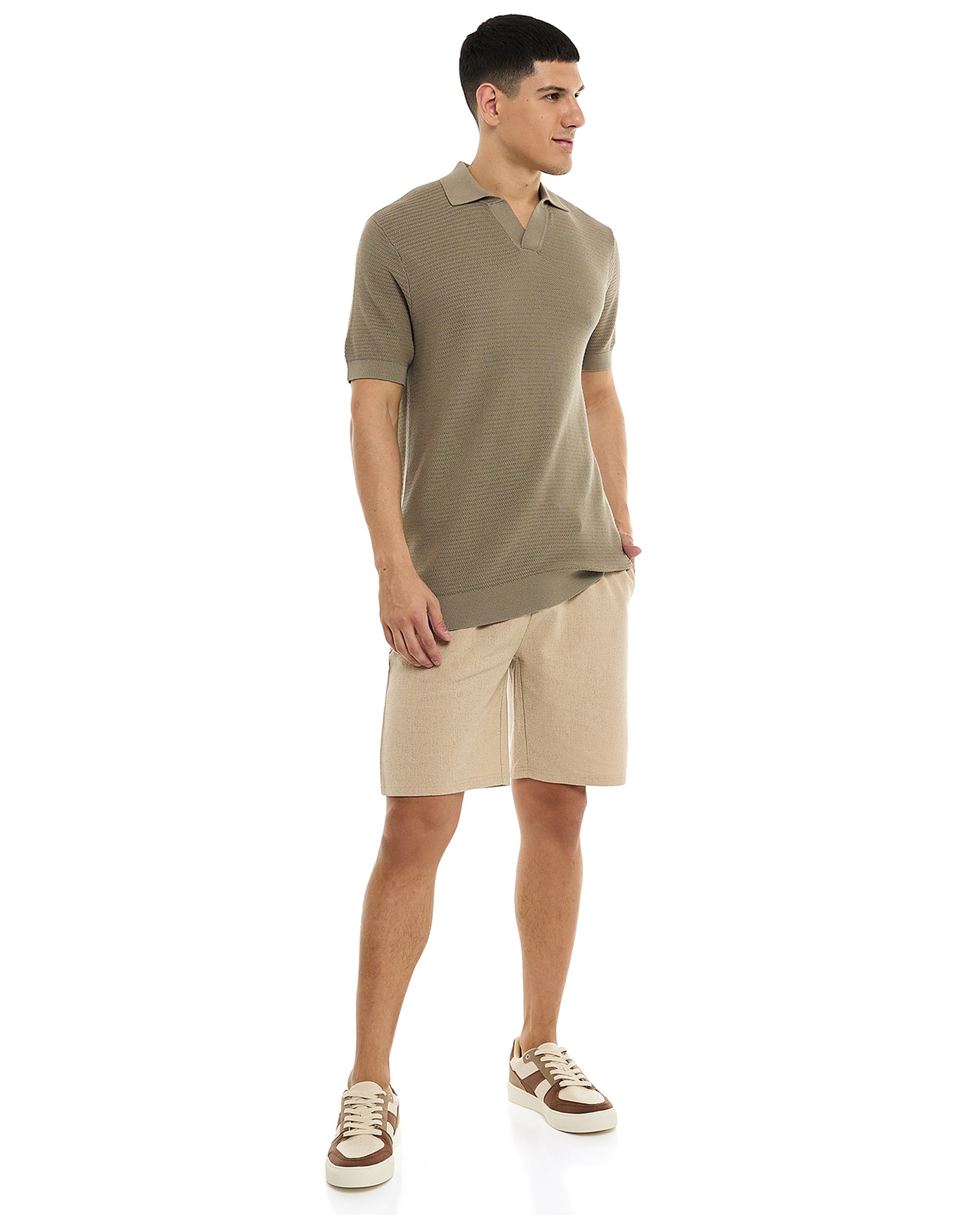 Textured Polo T-Shirt with Short Sleeves