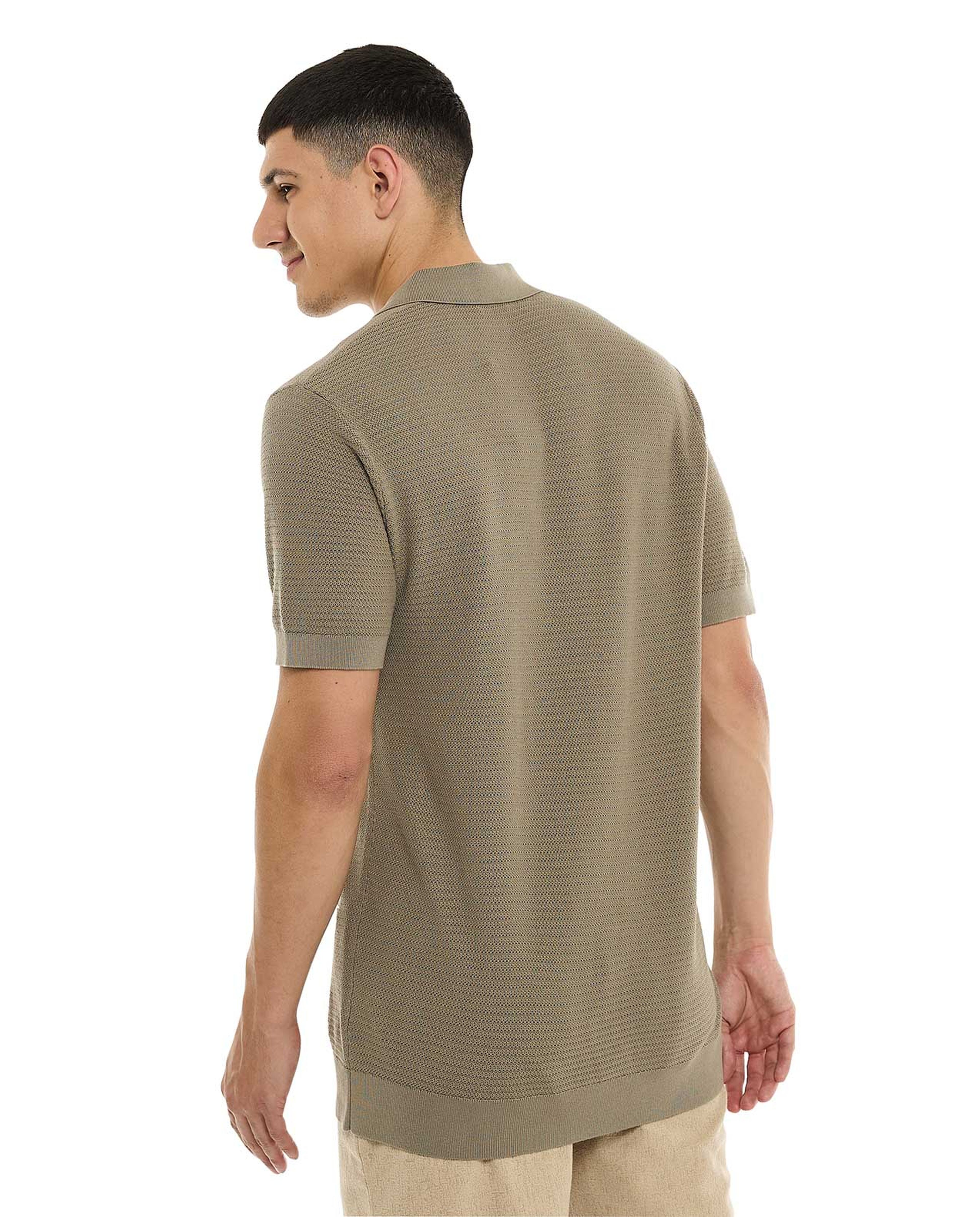 Textured Polo T-Shirt with Short Sleeves