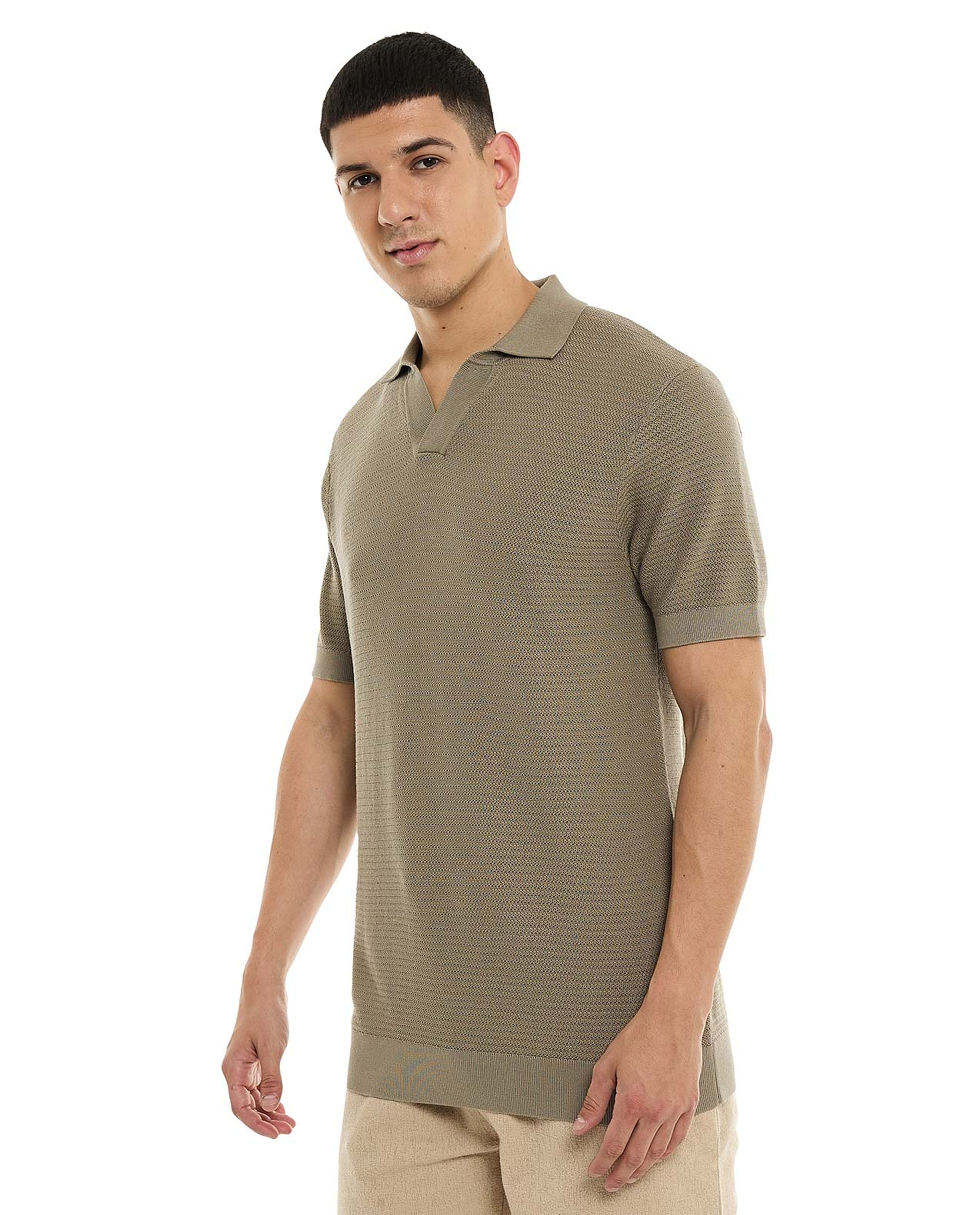 Textured Polo T-Shirt with Short Sleeves