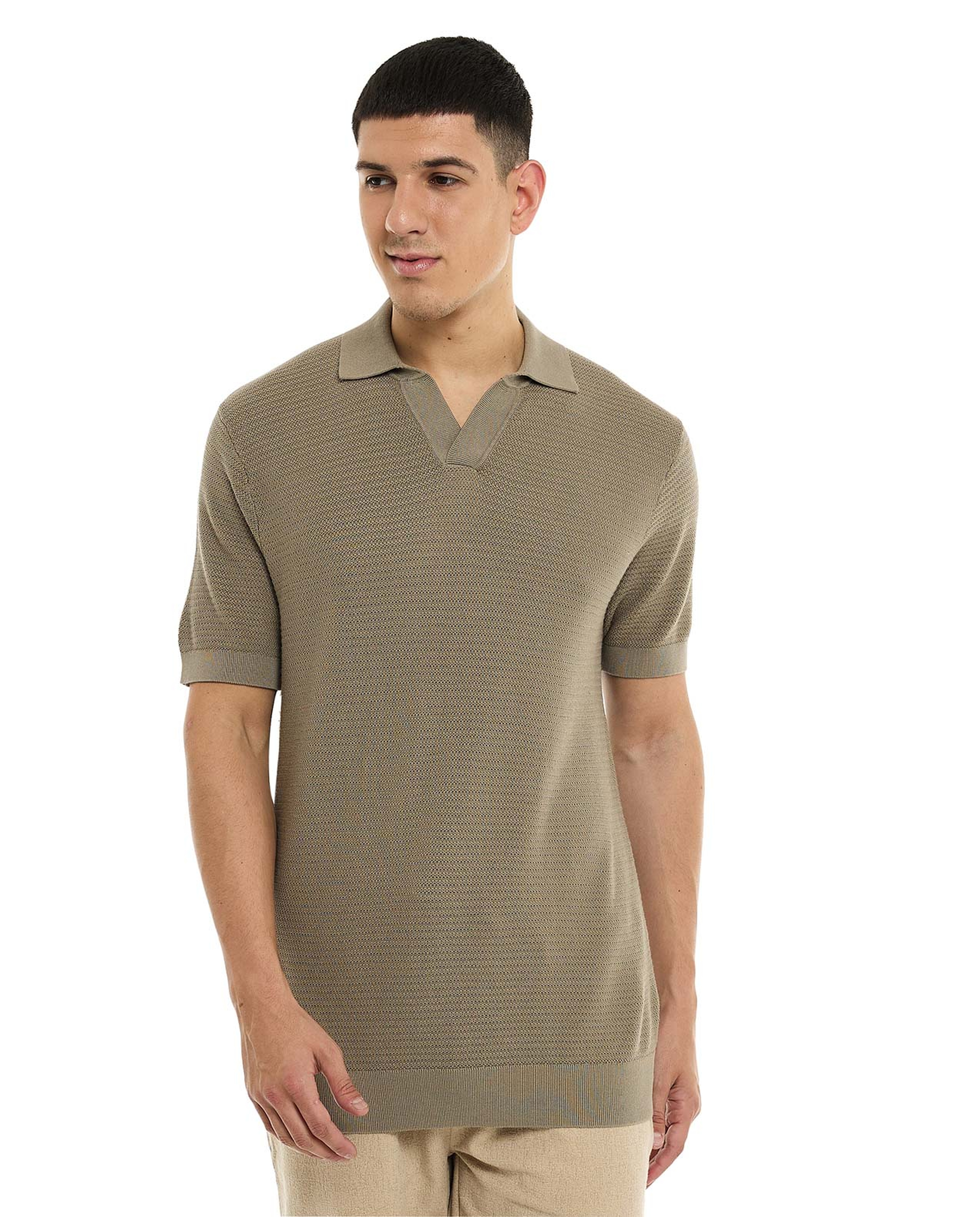 Textured Polo T-Shirt with Short Sleeves
