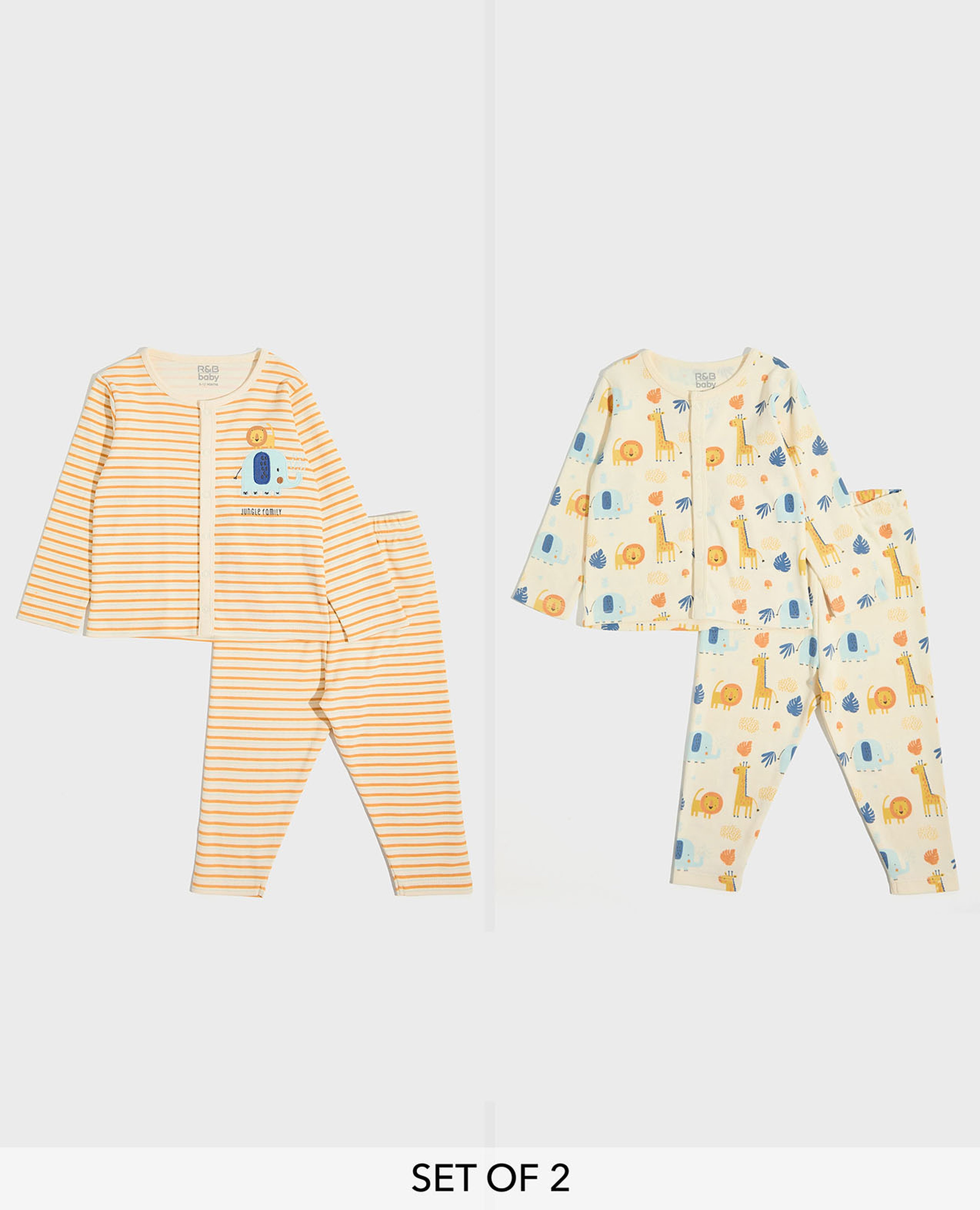 Pack of 2 Printed Long Sleeves Pyjama Set