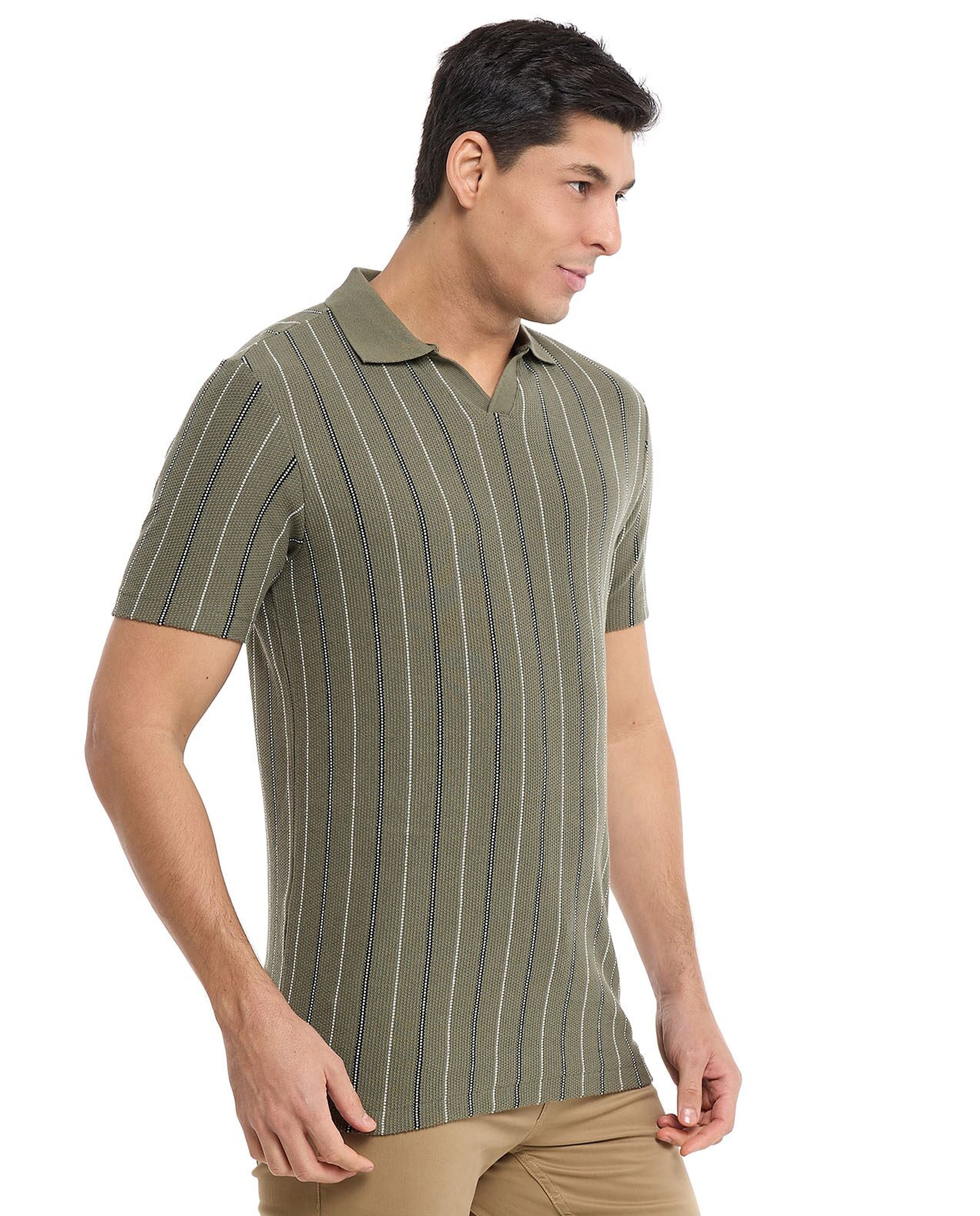 Striped Polo T-Shirt with Short Sleeves