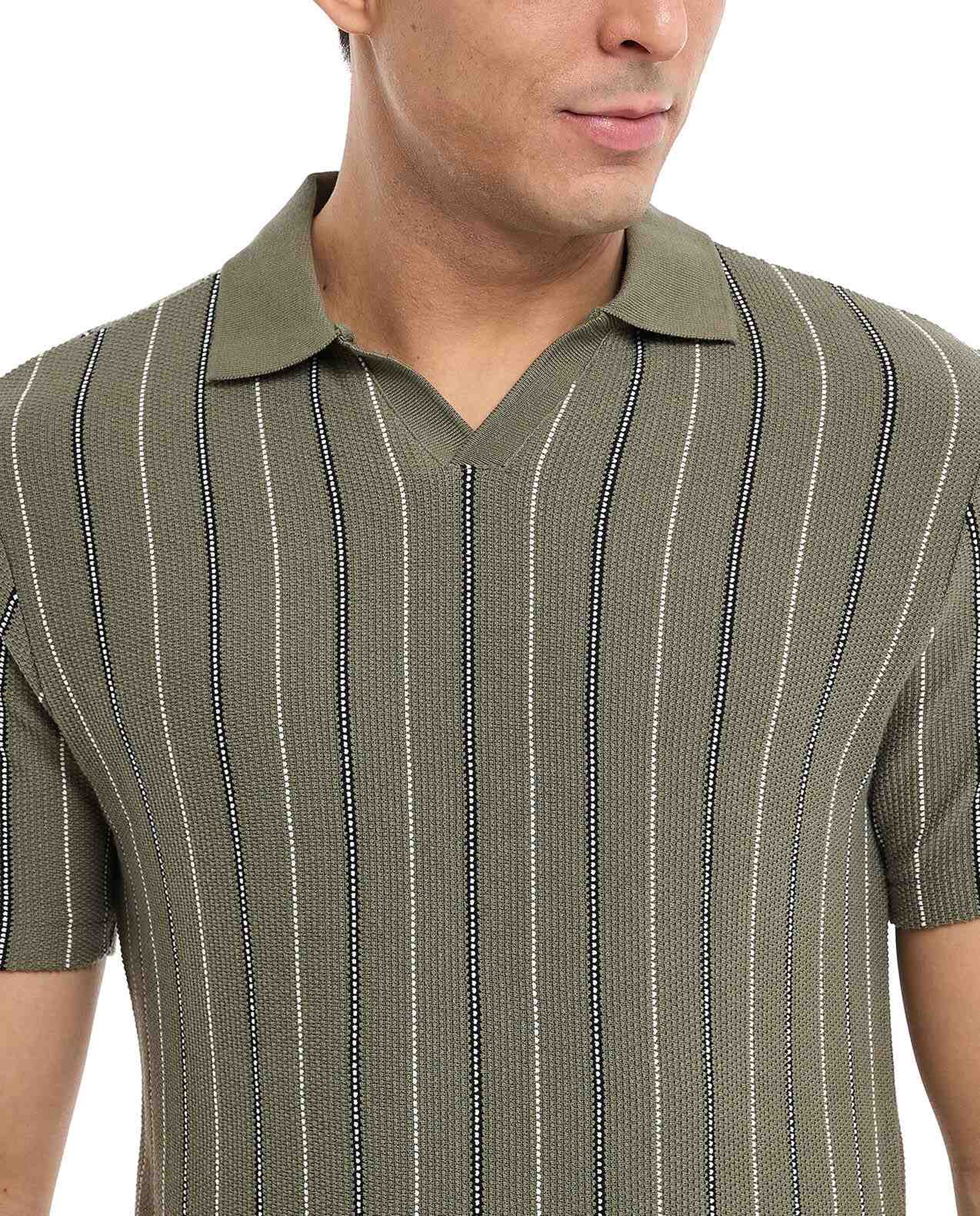 Striped Polo T-Shirt with Short Sleeves