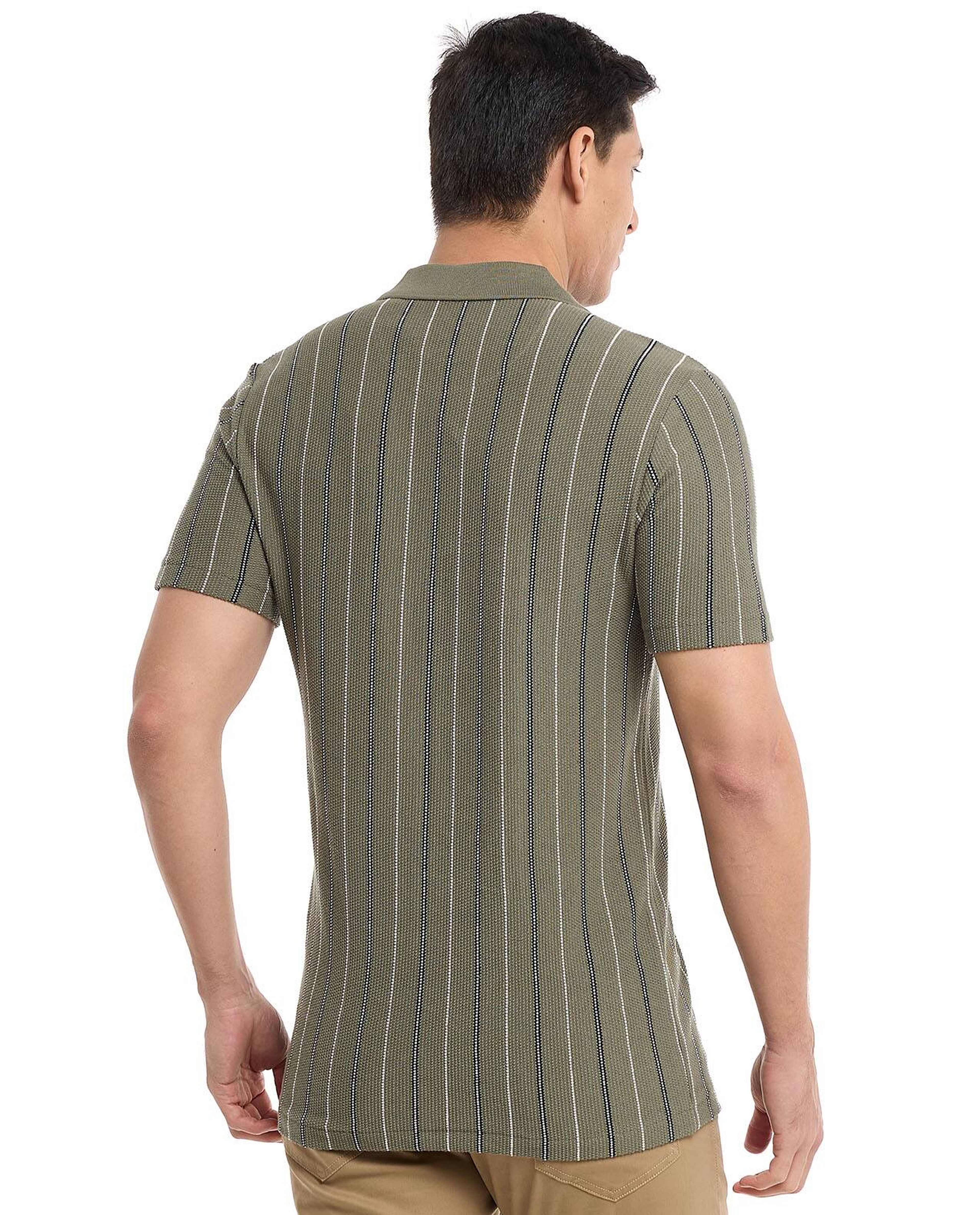 Striped Polo T-Shirt with Short Sleeves